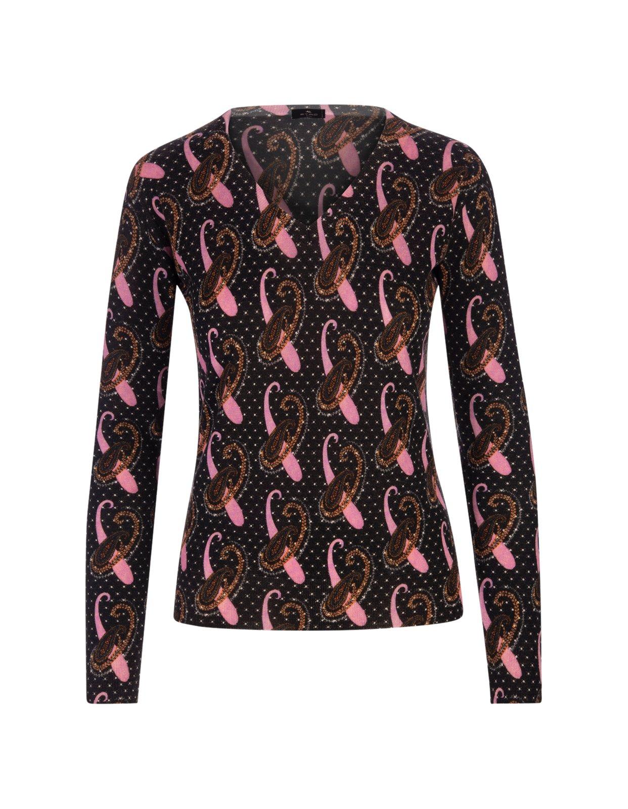 Shop Etro All-over Paisley Patterned V-neck Sweater In Black