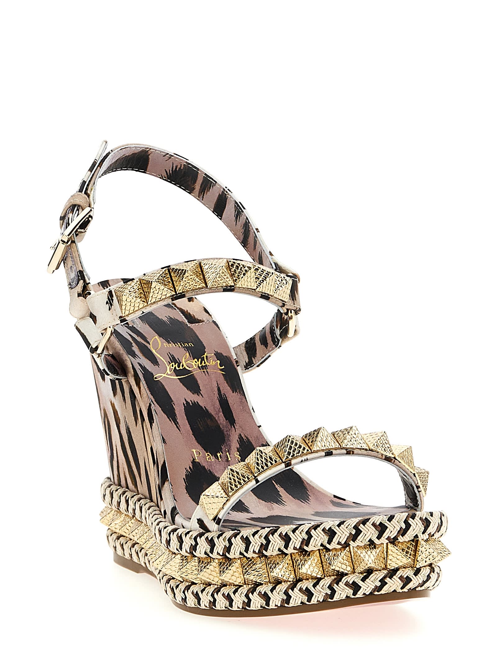 Christian Louboutin Pyraclou 110 Sandals In Rose-pink Silk In Animal Print