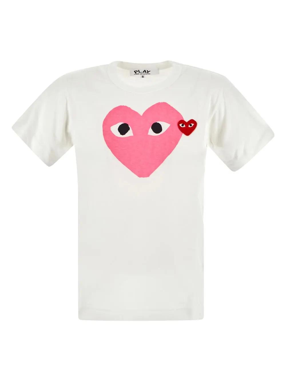 Comme Des Garçons Play Red Heart Tee In White