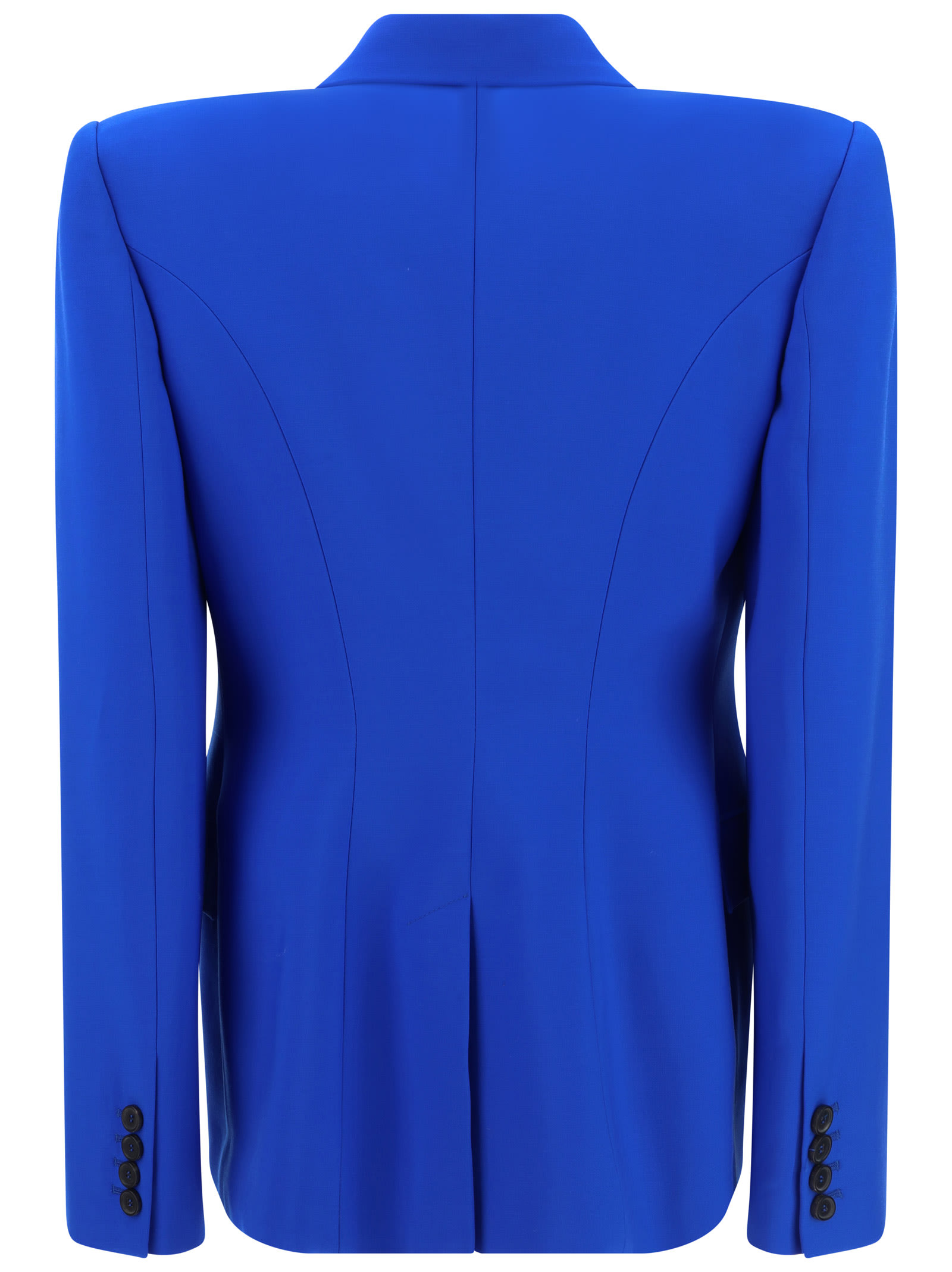 Alexander Mcqueen Double-breasted Structured Jacket With Wide Lapels In Blu