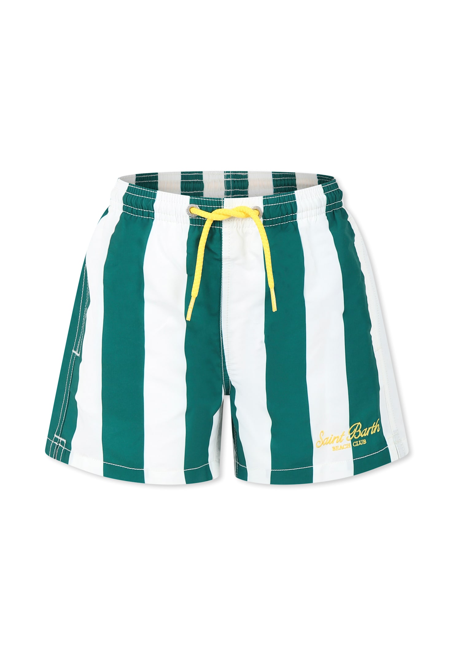 Mc2 Saint Barth Green Swim Shorts For Boy With Logo In Green