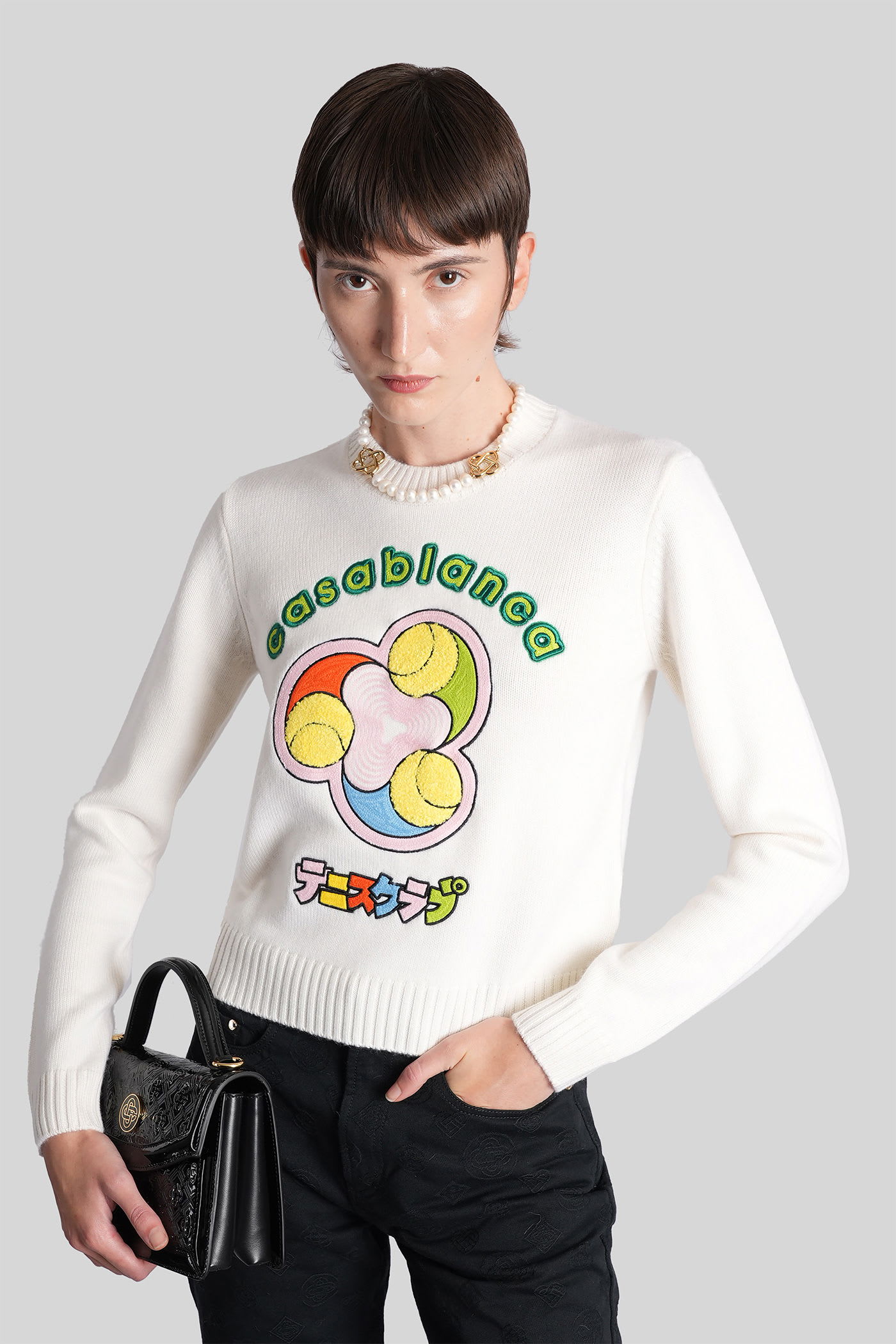 Casablanca White Sweater With Tennis Club Embroidery In White