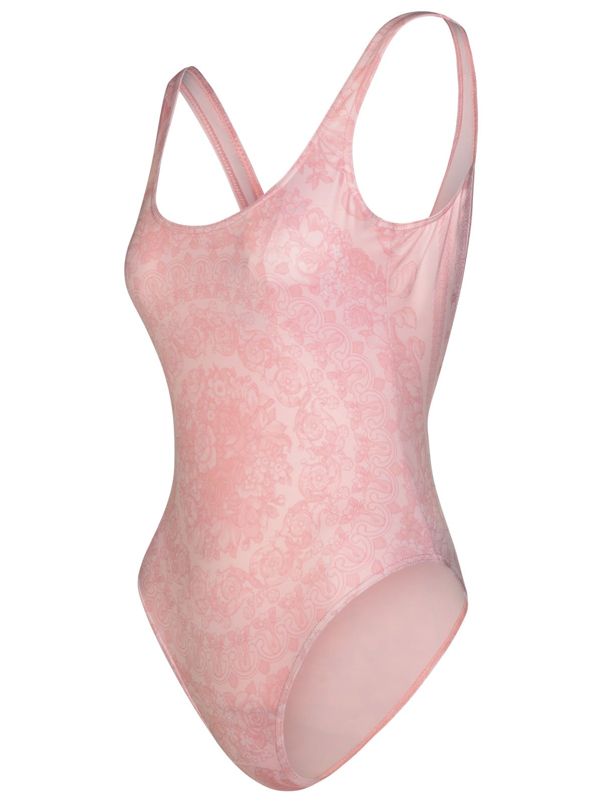 Shop Versace Barocco One-piece Swimsuit In Pink Polyester Blend In Pale Pink (pink)