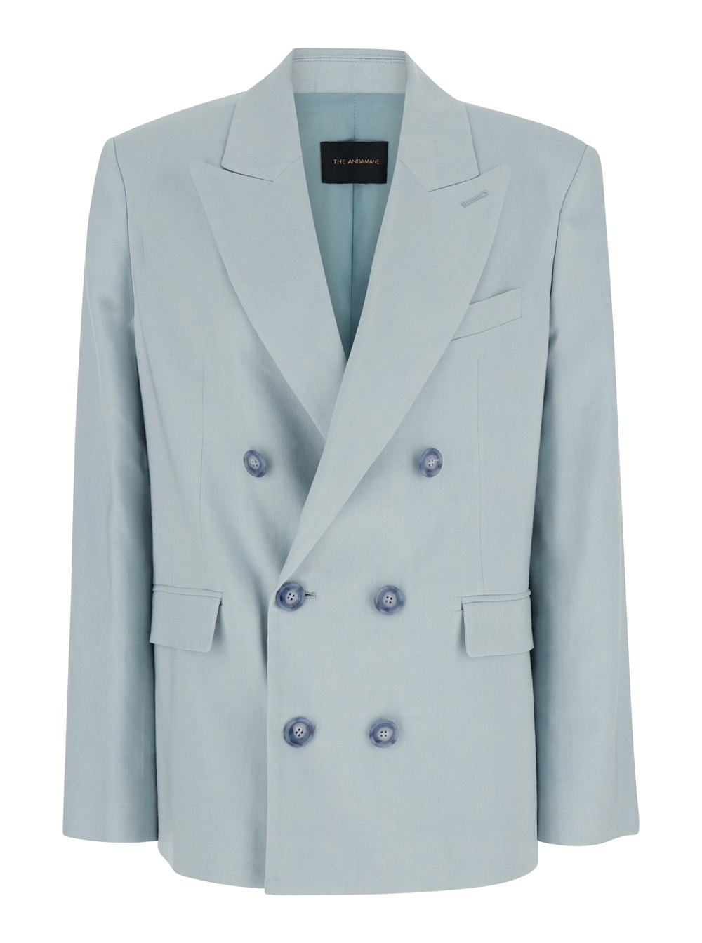 Shop The Andamane Light Blue Single-breasted Blazer In Linen Stretch Woman In Clear Blue