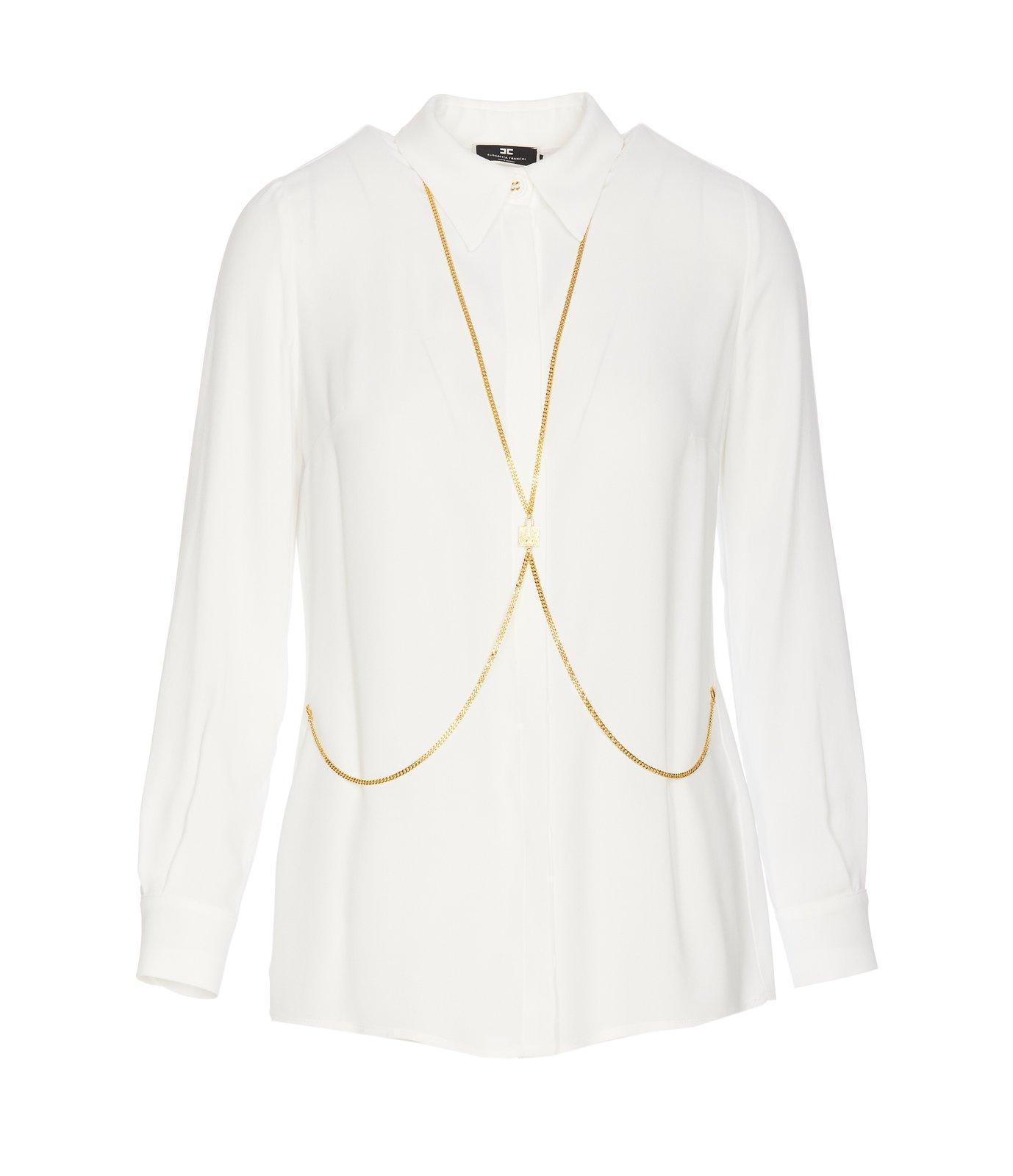 Shop Elisabetta Franchi Body-chain Detail Long-sleeved Shirt In White