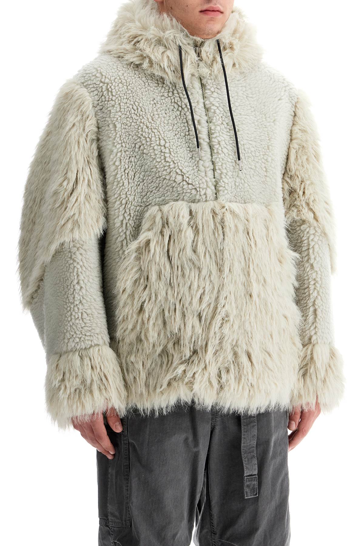 Shop Sacai Faux Shearling Hooded Jacket In L/gray