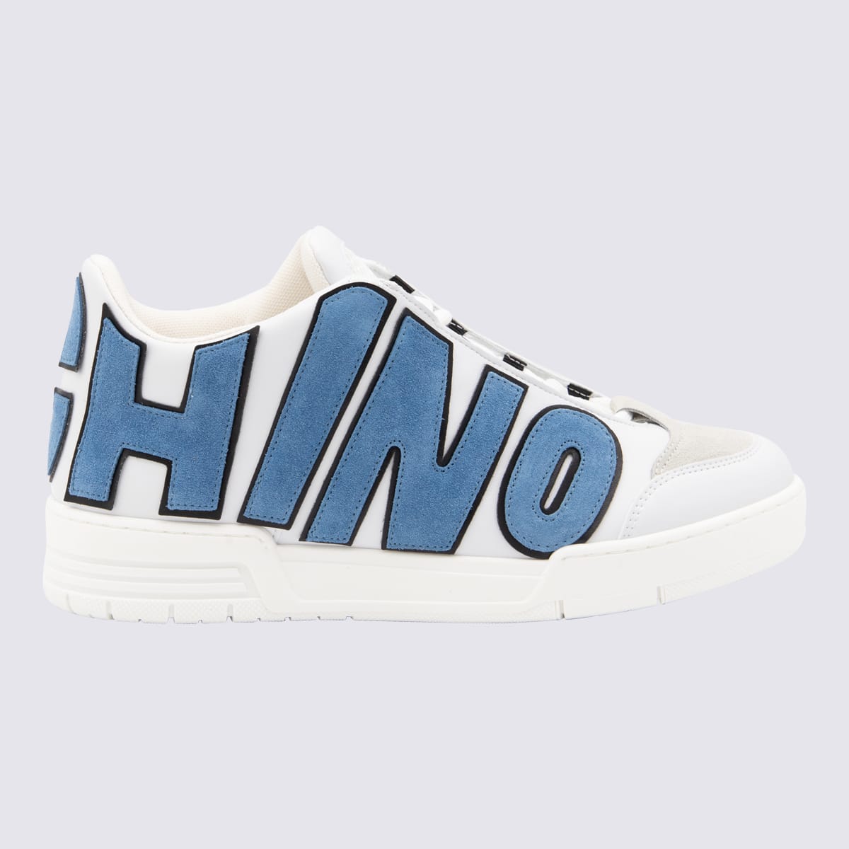 Shop Moschino White And Blue Sneakers