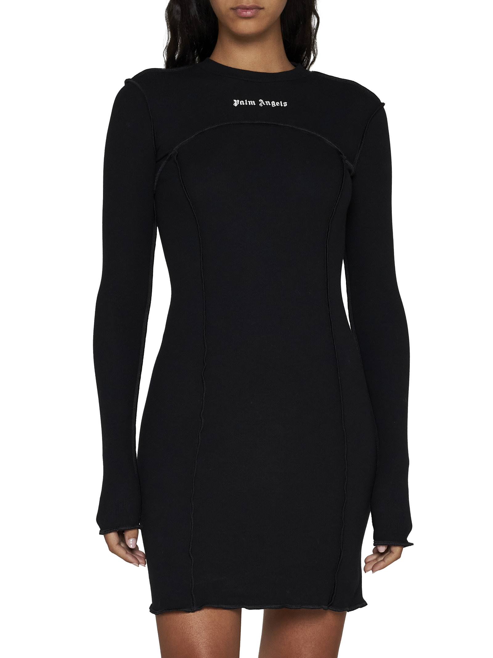 Shop Palm Angels Double Layer Mini Dress In Black Off
