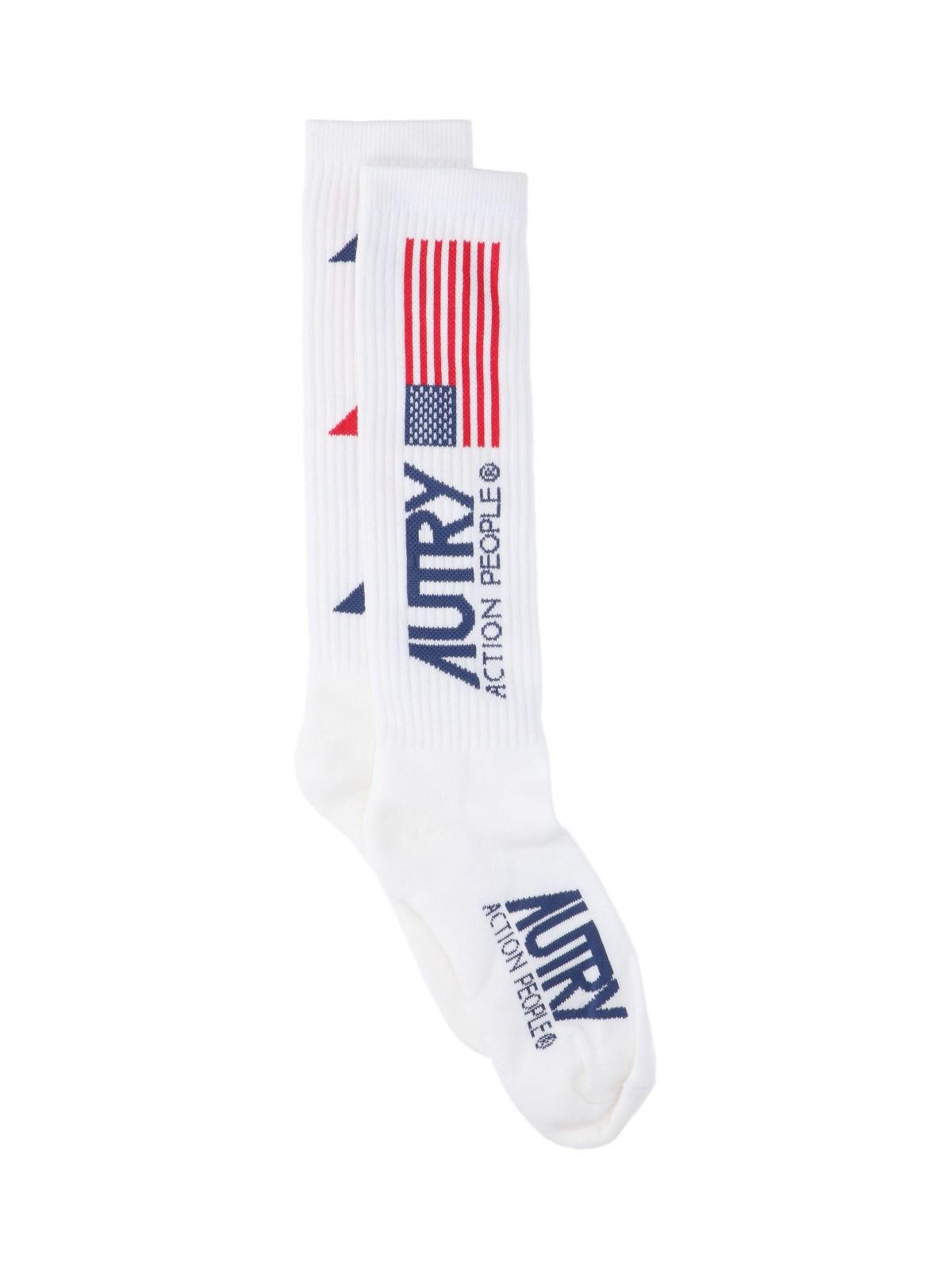 Shop Autry Logo Socks In White Blue