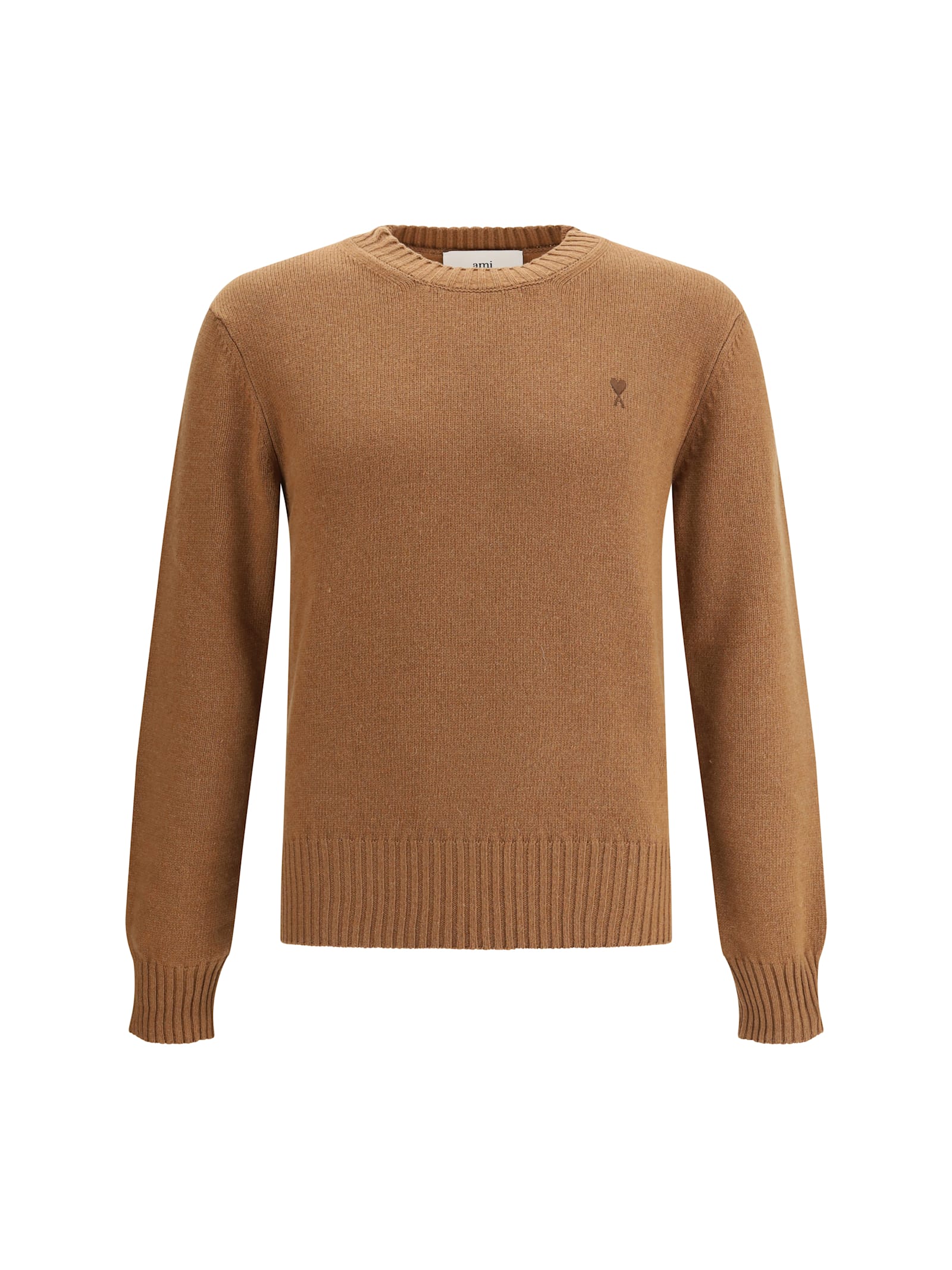 Ami Alexandre Mattiussi Ami De Coeur Sweater In Extrafine Wool And Silk In Brown