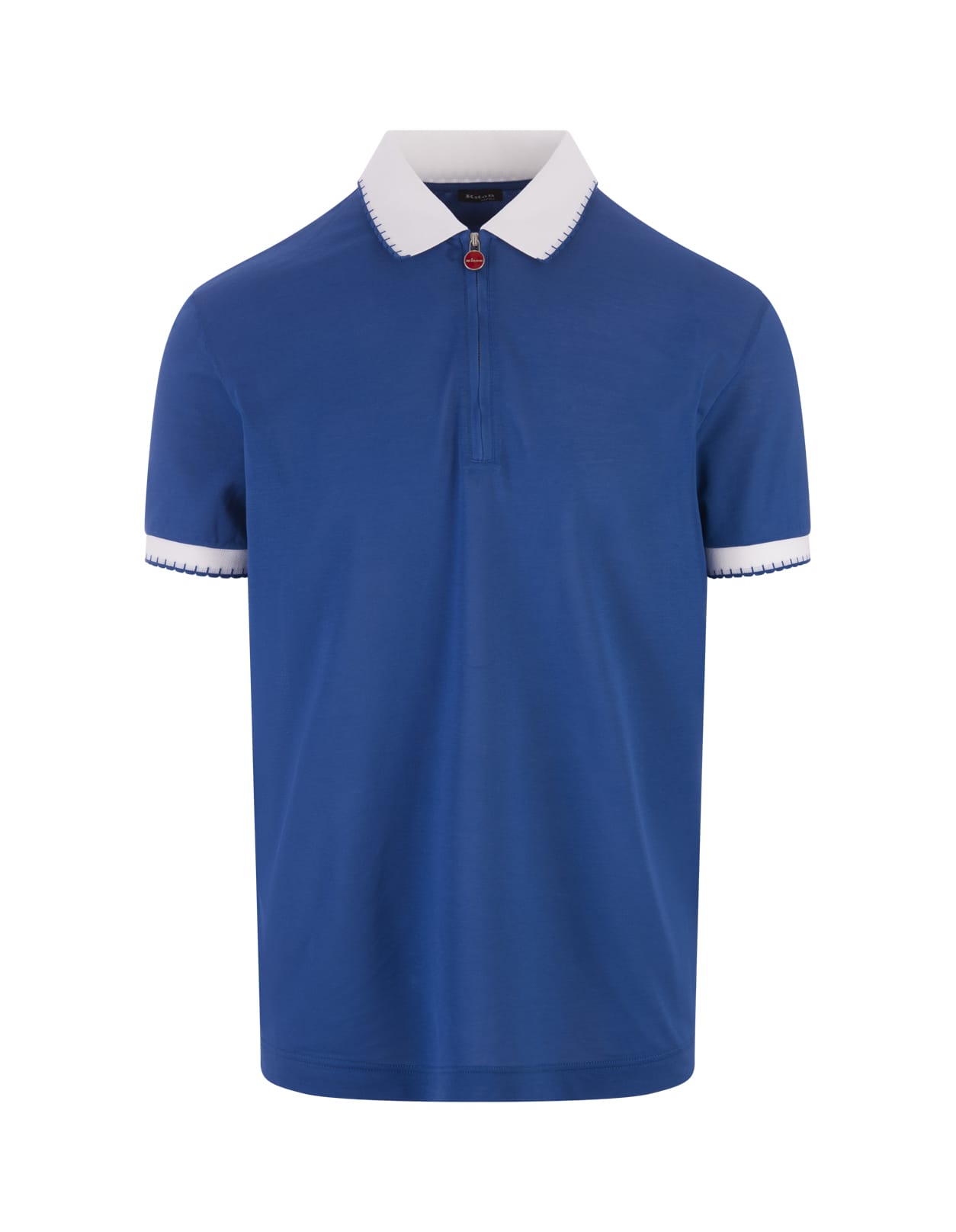 Blue Piqué Polo Shirt With Zip