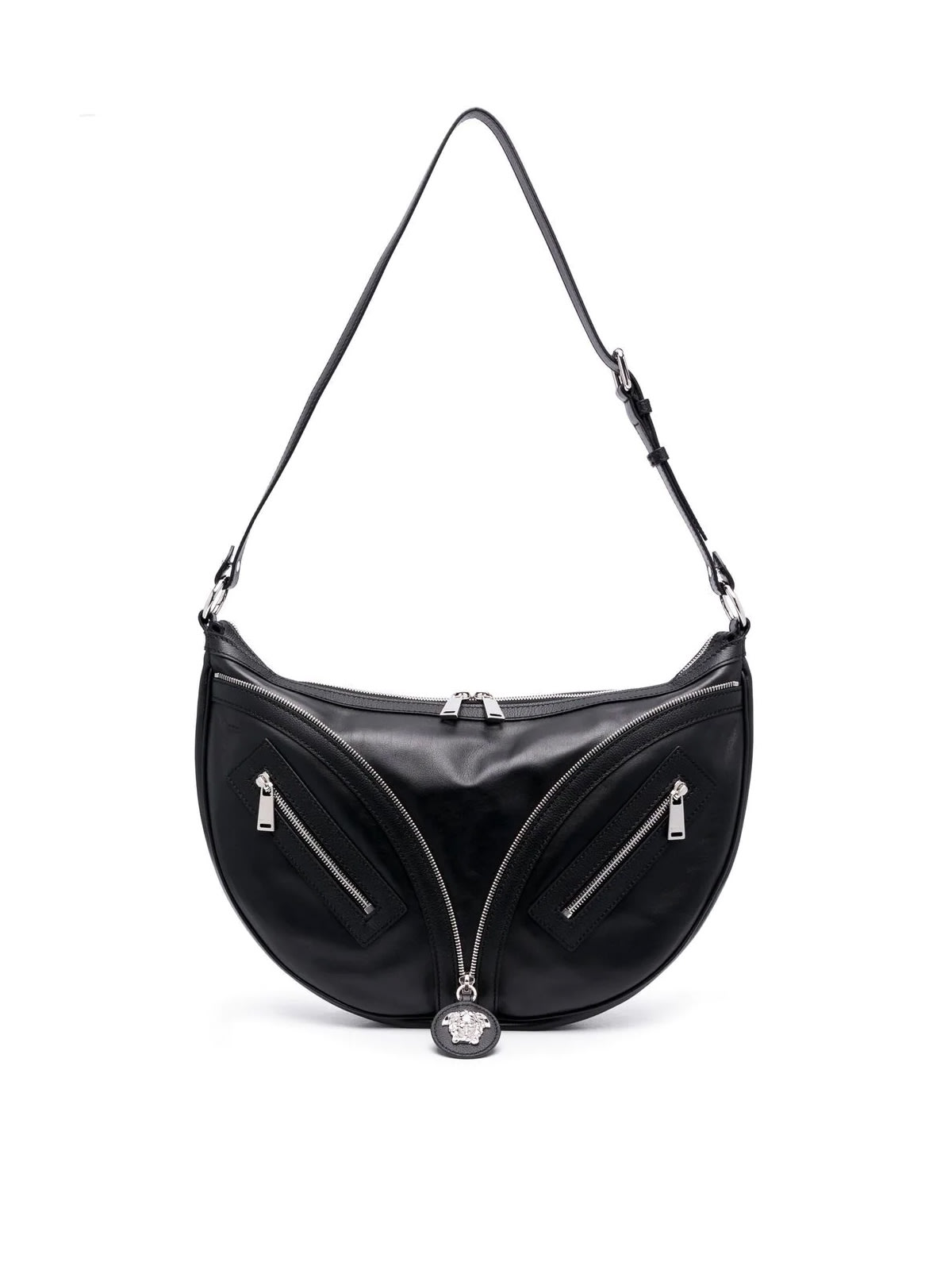 Versace Medium Hobo Calf Leather Bag In P Black Palladium