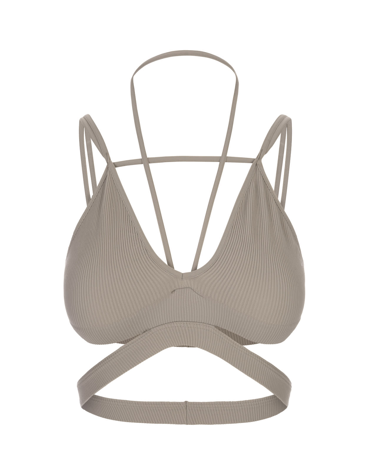 ANDREĀDAMO Taupe Ribbed Crop Top With Cut-out