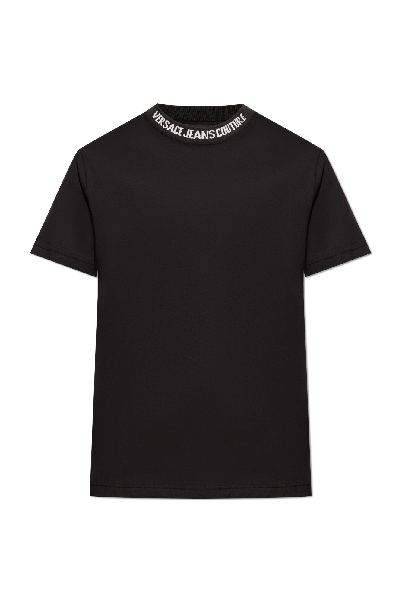 Versace Jeans Couture Logo-trim Cotton T-shirt In Black