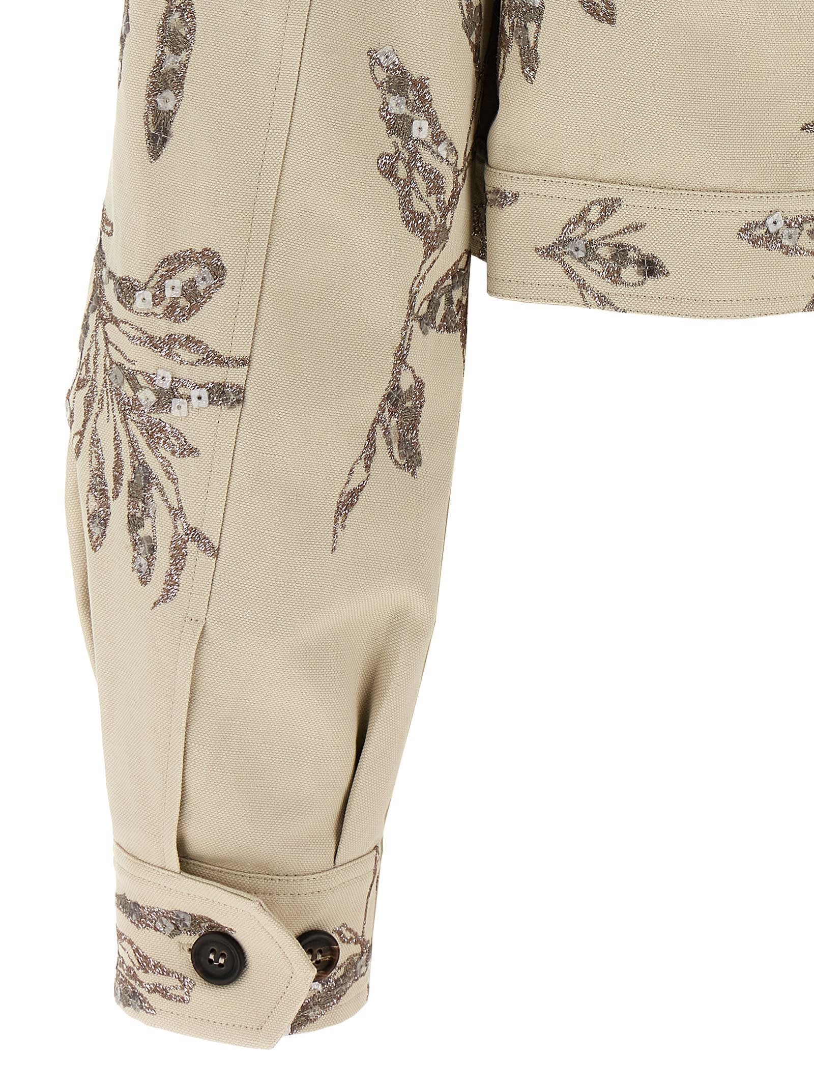 Brunello Cucinelli Collared Neck Cropped Embroidered Blazer In Beige