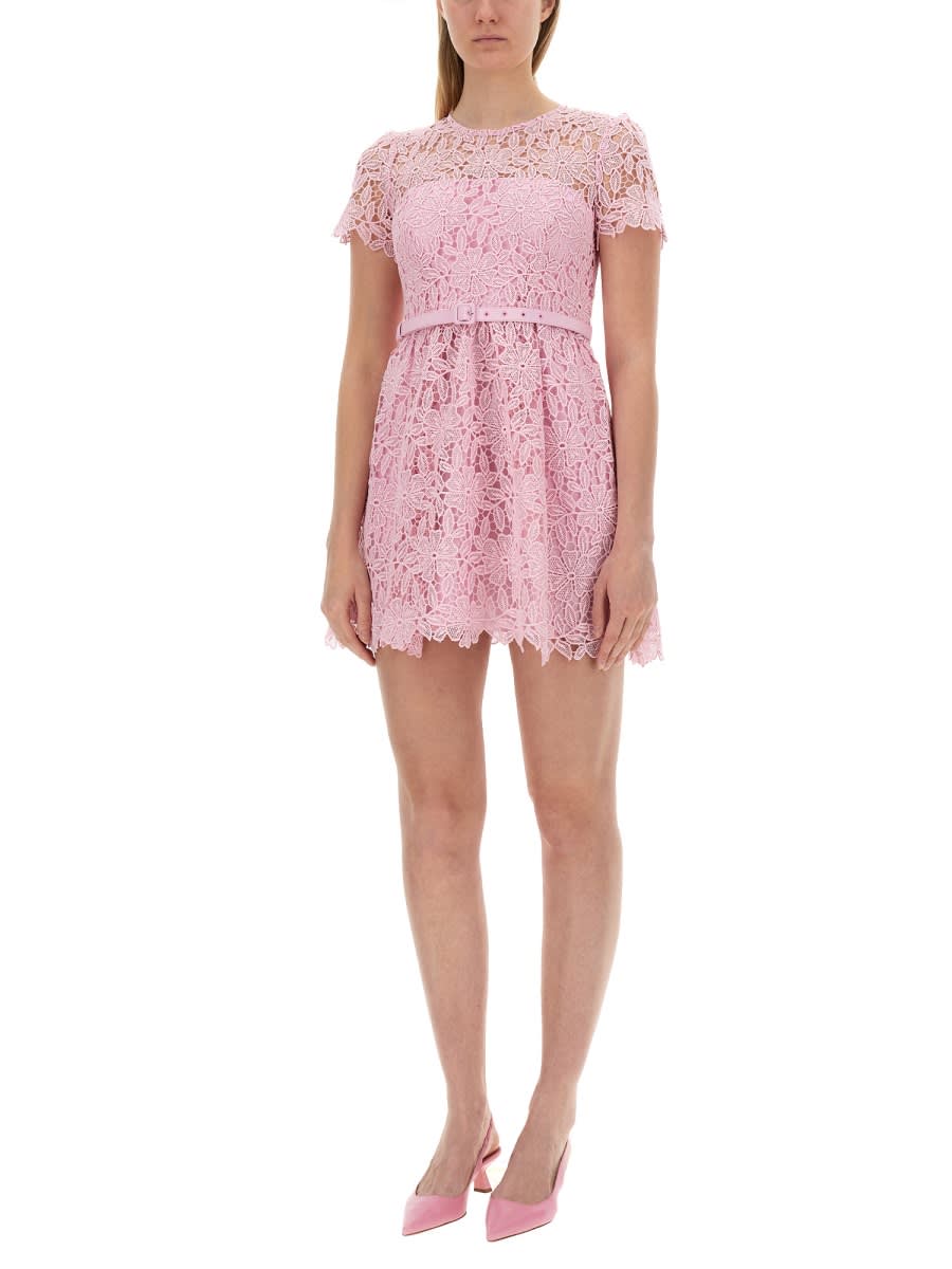 Shop Self-portrait Lace Mini Dress In Rosa