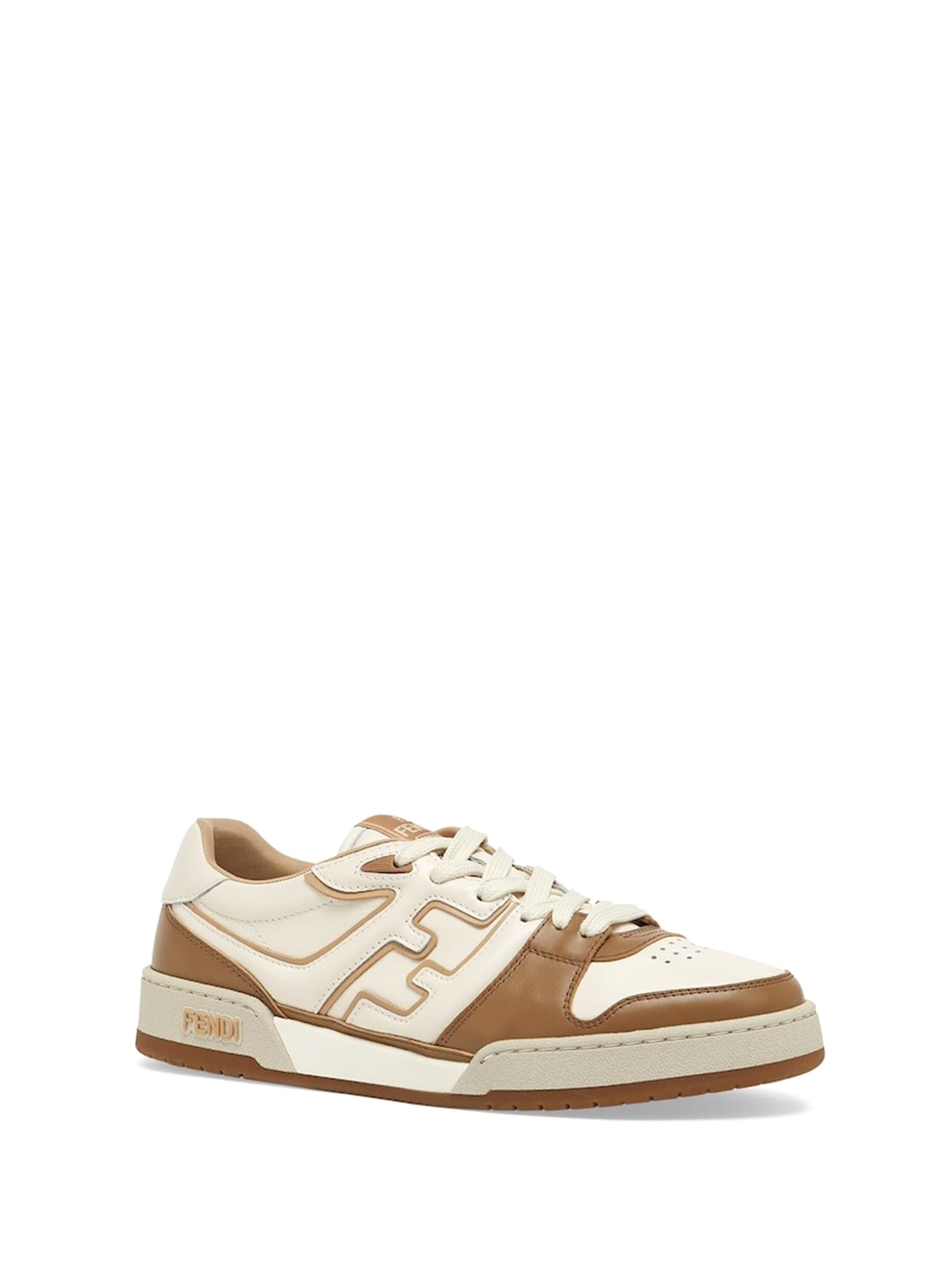 Shop Fendi Low Top Sneaker In Brown Leather In Nocciola Bianco Mou Mou