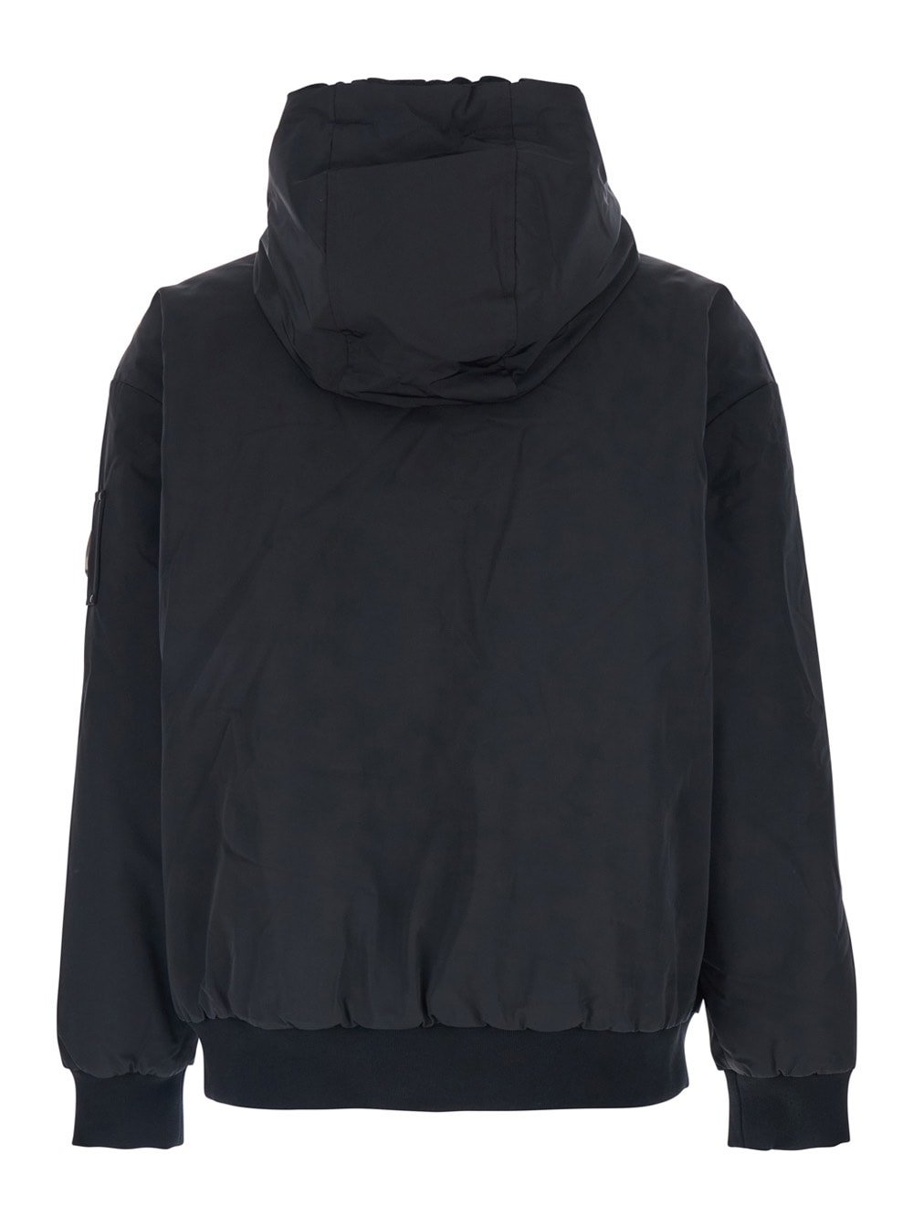 Moose Knuckles Roland Black Reversible Sweatshirt With Drawstring Hood And Logo Plaque On The Sleeve In Tech Fabric In Black