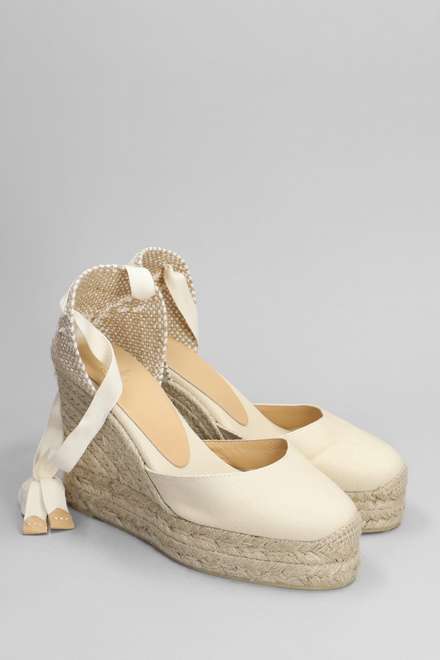 Shop Castaã±er Carina-8ed-001 Wedges In Beige Canvas