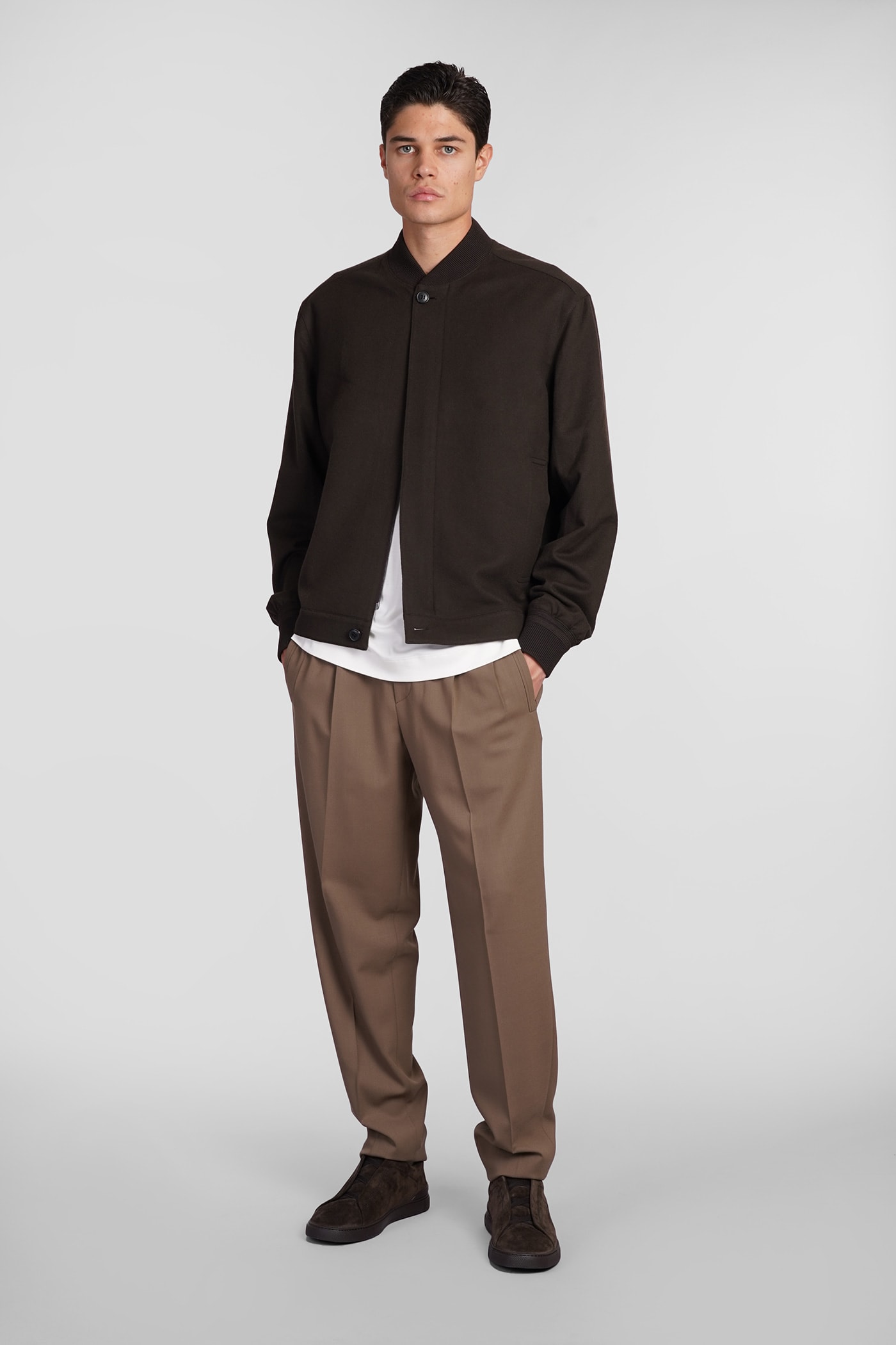 Shop Zegna Bomber In Brown Cashmere