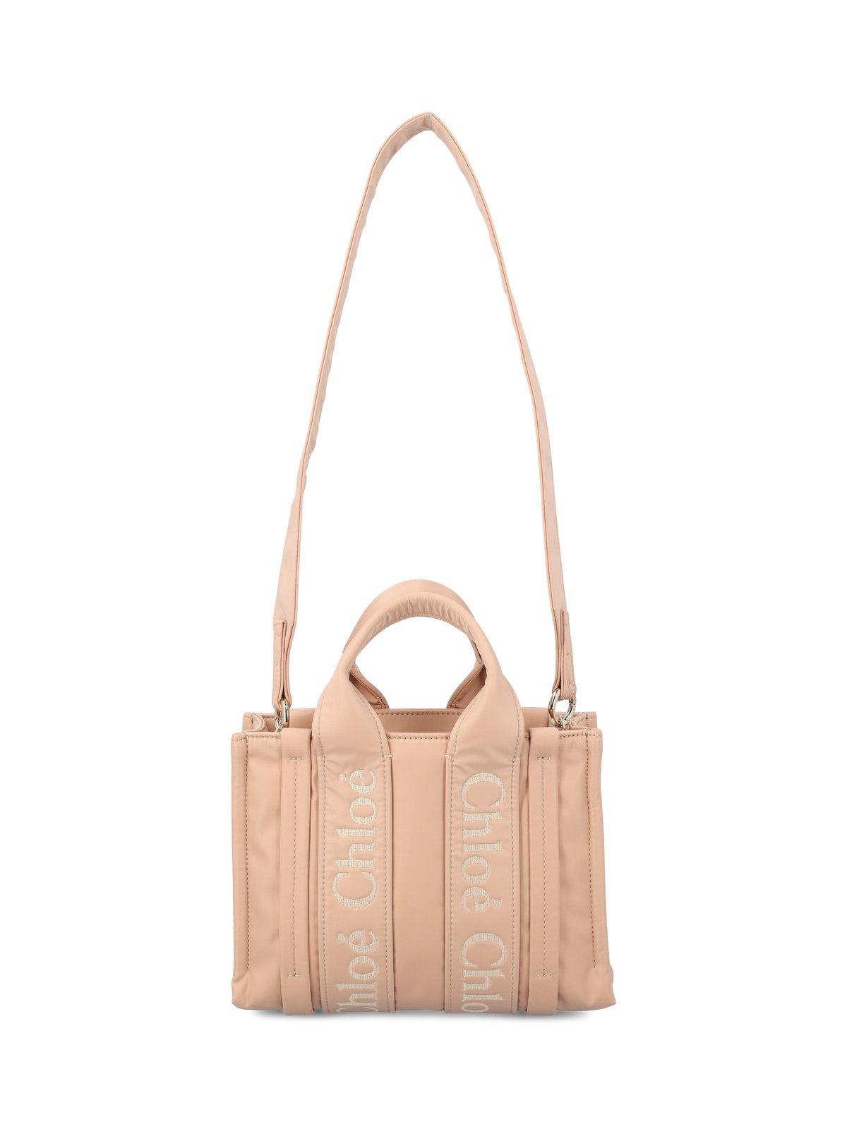 Chloé Woody Logo Embroidered Small Tote Bag In Rosa