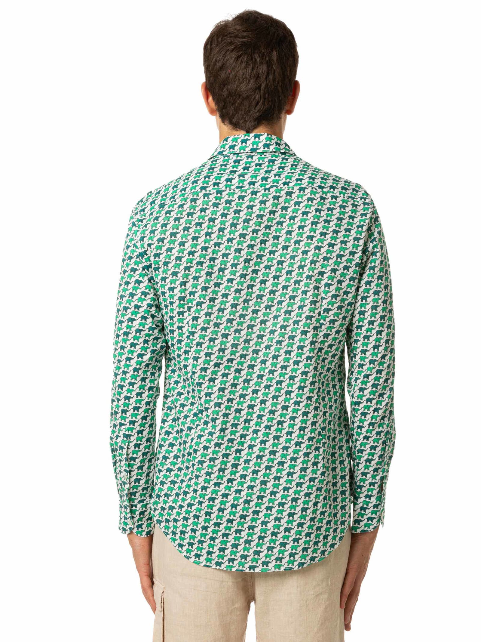 Mc2 Saint Barth Man Cotton Shirt With Elephant Print In White