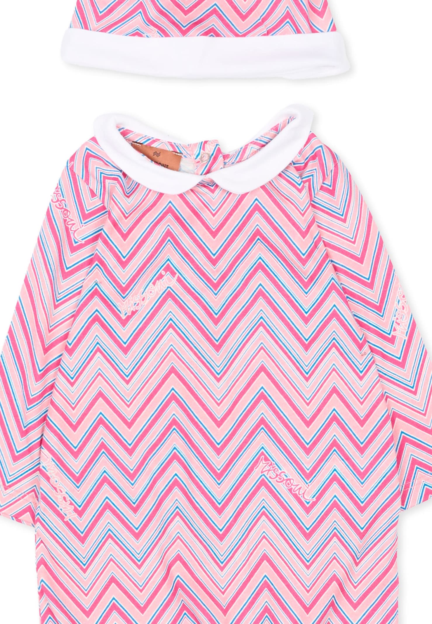 Missoni Pink Suit For Baby Girl With Chevron Pattern In Pink
