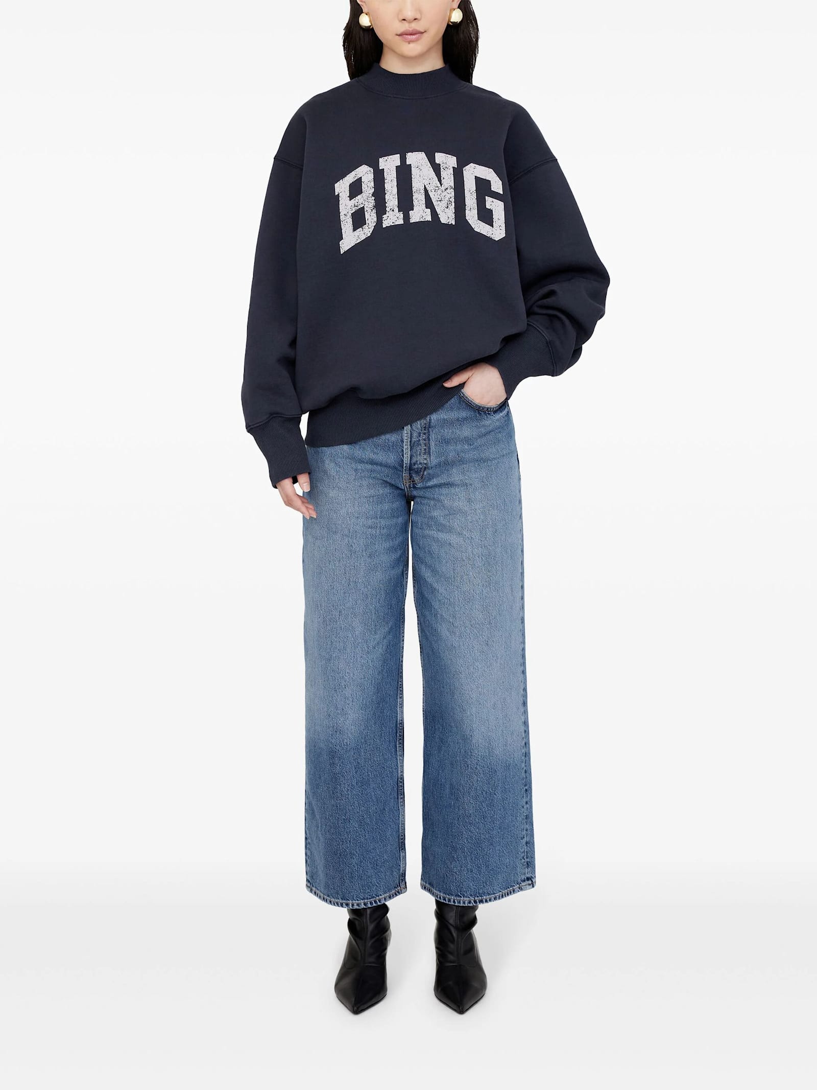 Shop Anine Bing Bradie Sweatshirt In Navy