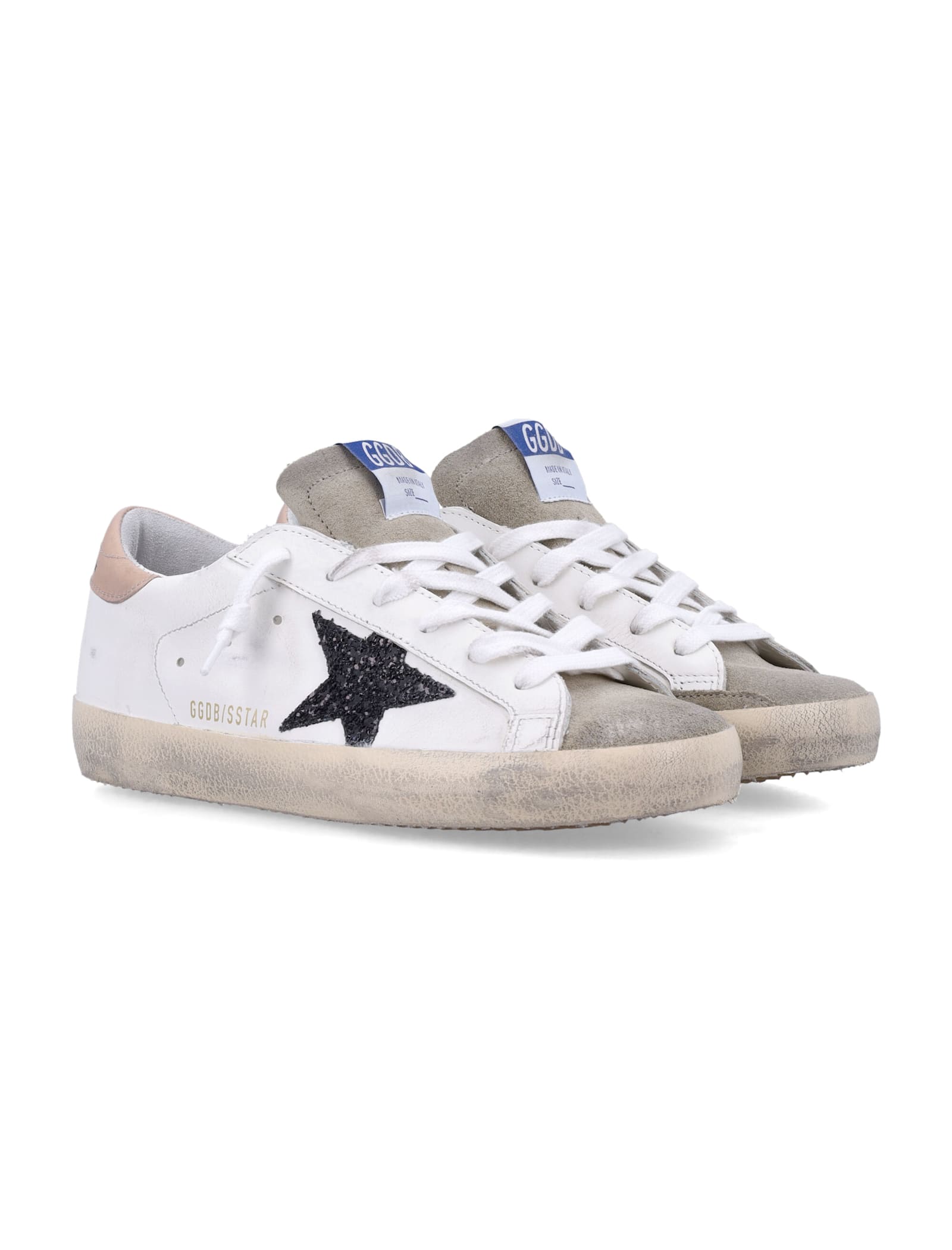 Golden Goose Superstar White Low Top Sneakers With Glittered Star Patch And Laminated Heel With Logo Lettering In In White