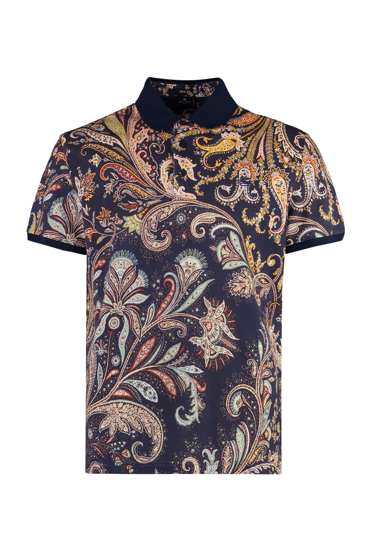 Shop Etro Short Sleeve Cotton Polo Shirt In Blue