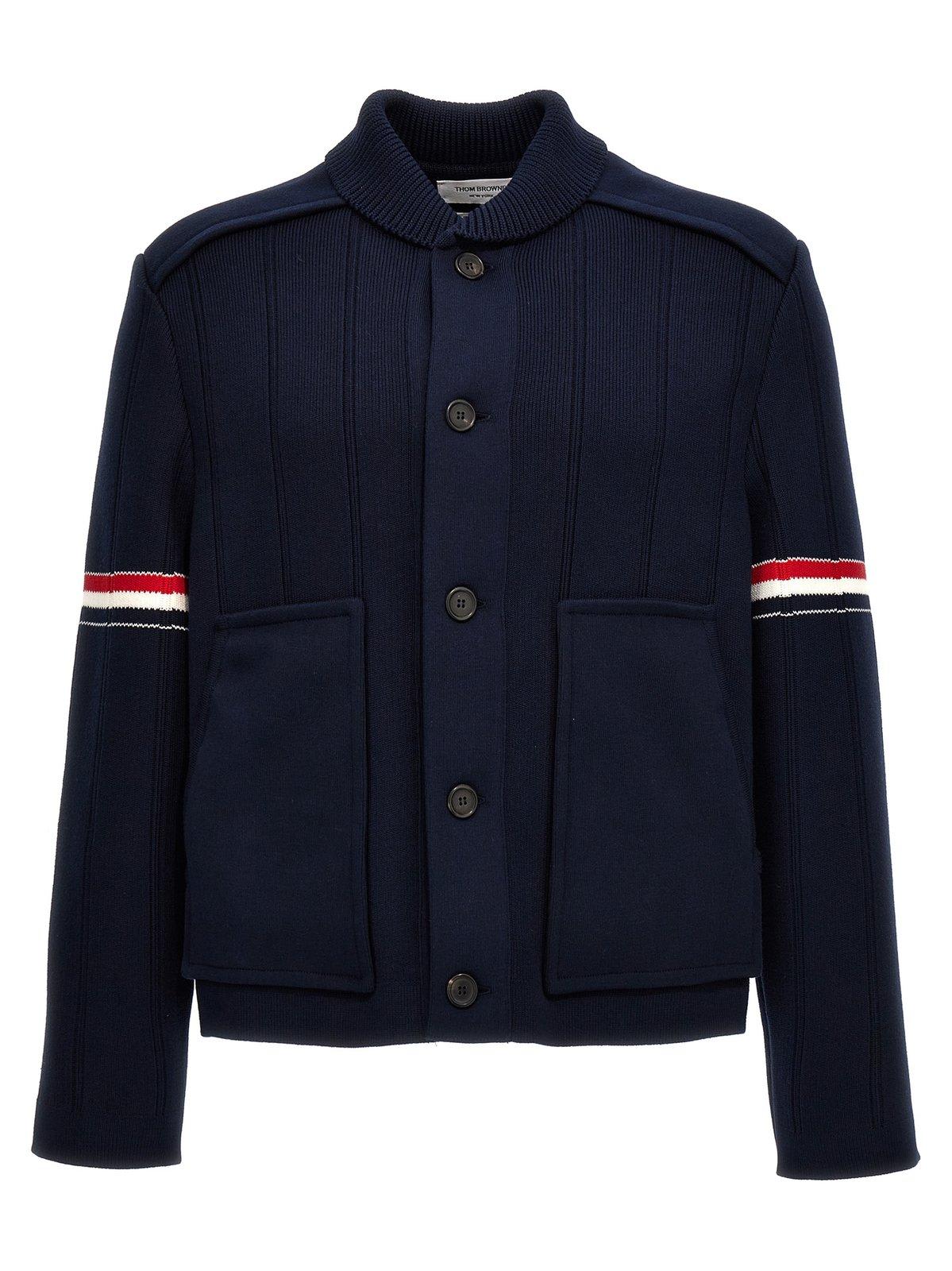 Shop Thom Browne Rwb Striped Shirt Jacket In Blue