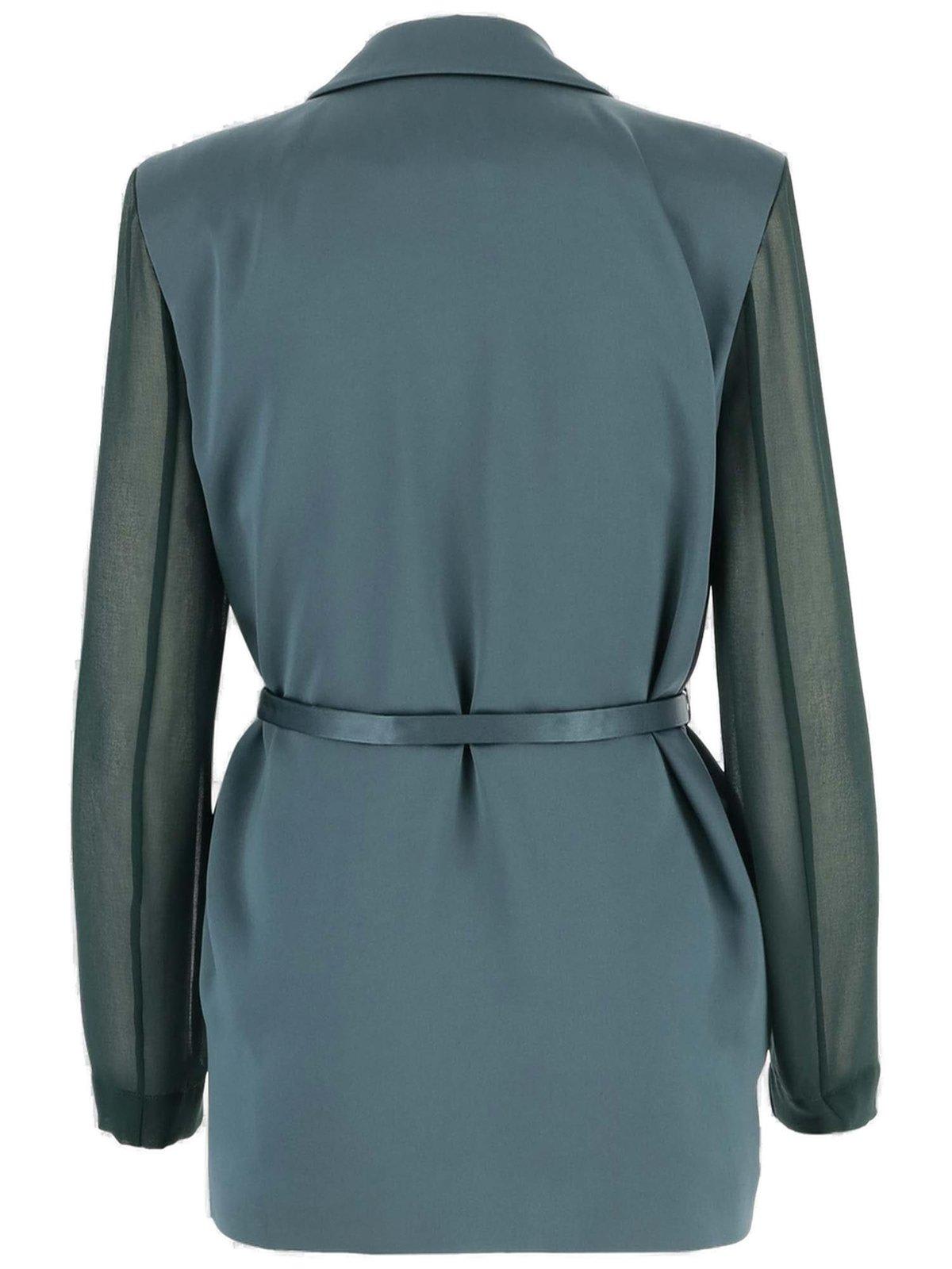 Shop Pinko Long Sheer Sleeved Satin Jacket In Green