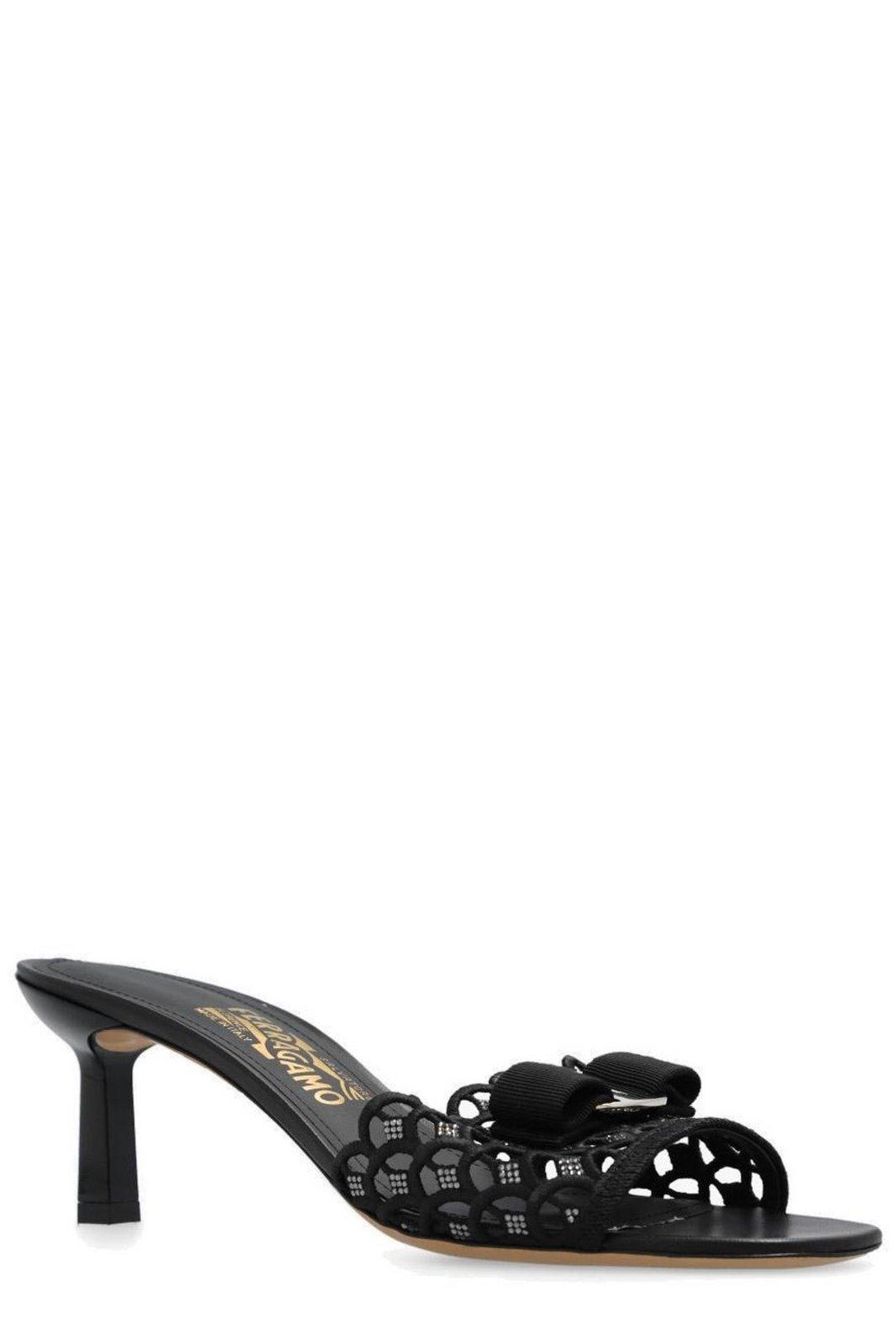 Shop Ferragamo Bow Detail Heeled Sandals In Black