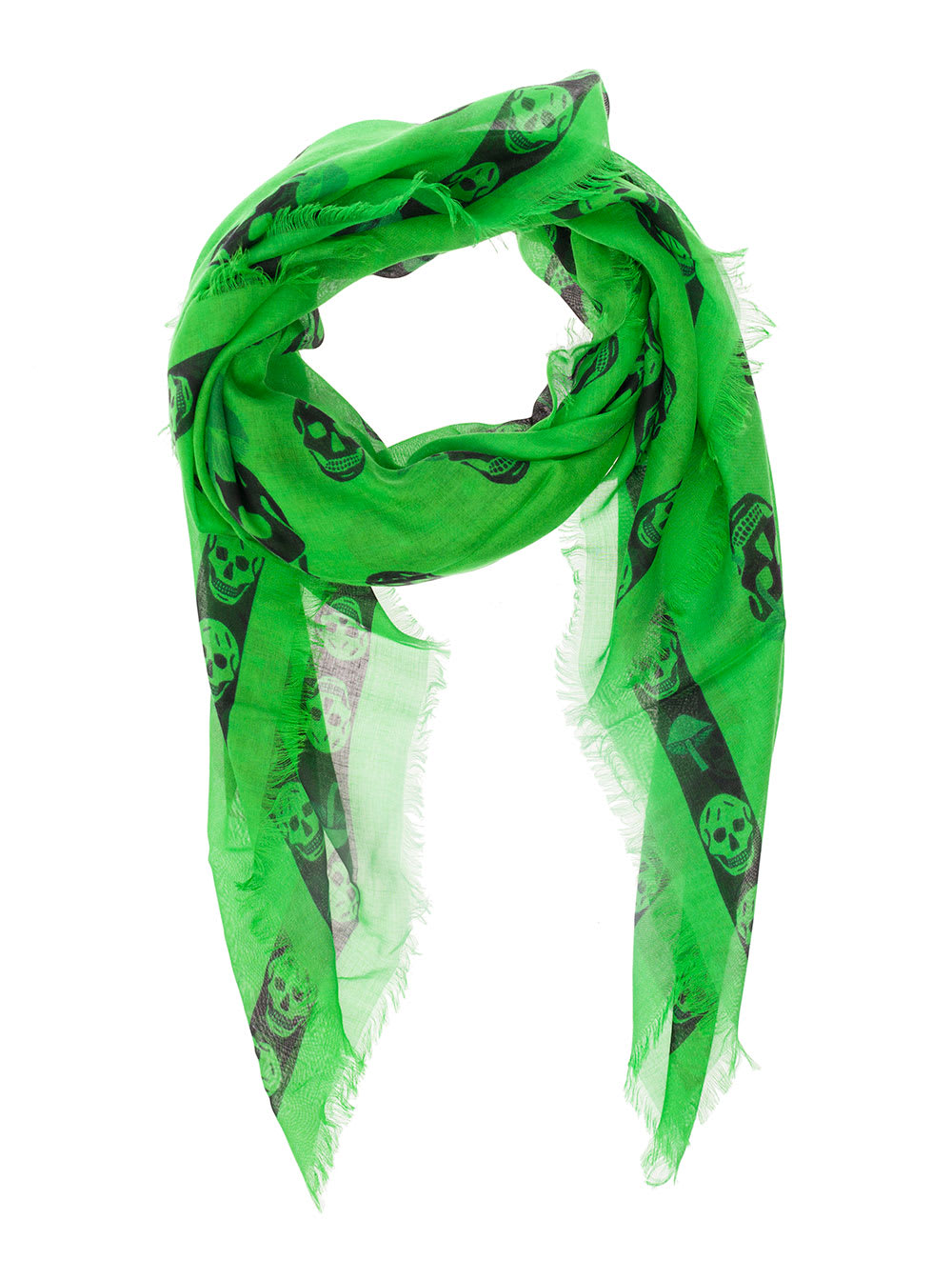 Shop Alexander Mcqueen Green Scarf With Skull And Mushroom Print All-over In Modal Blend