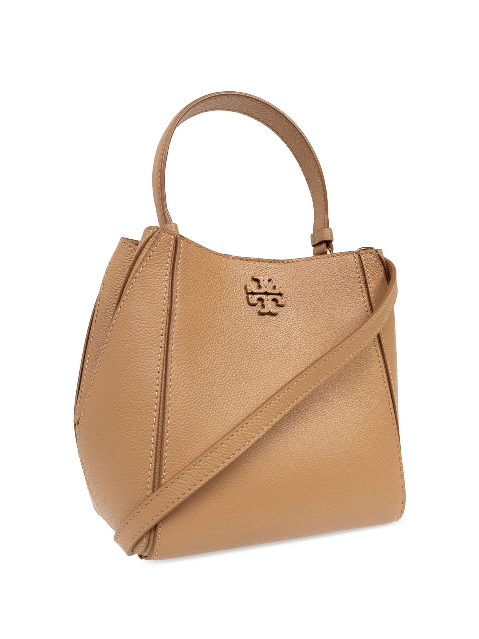 Shop Tory Burch Mcgraw Bucket Bag Brown Leather In Tiramisu