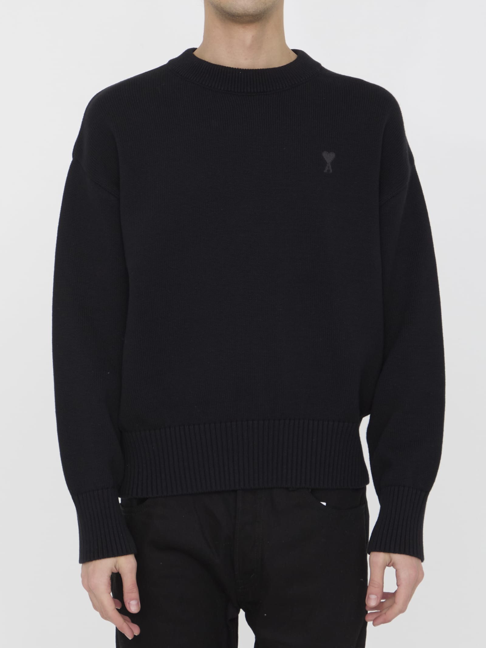 Shop Ami Alexandre Mattiussi Logo Embroidered Rib Sweatshirt In Black