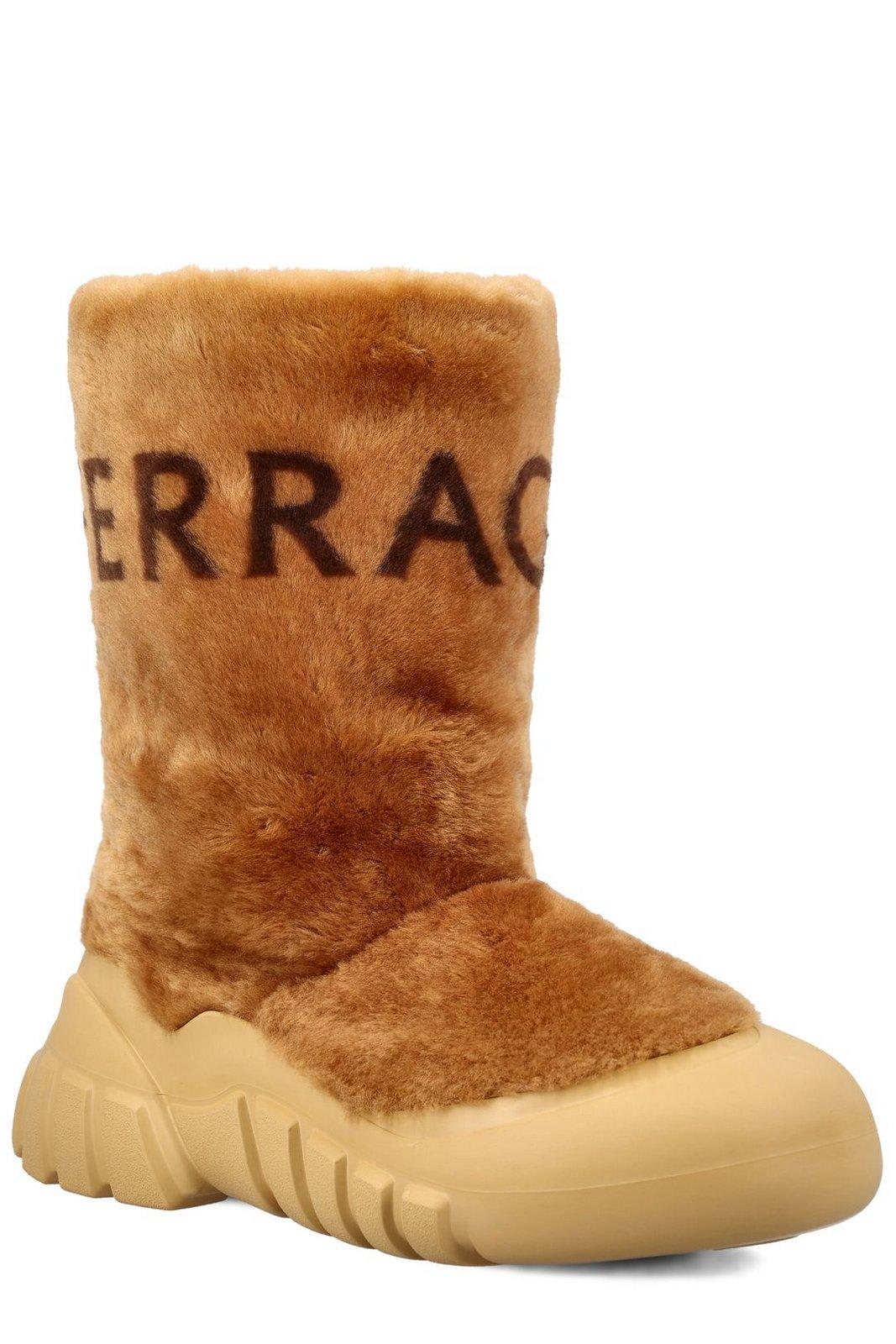 Shop Ferragamo Logo-printed Round-toe Shearling Ski Boots