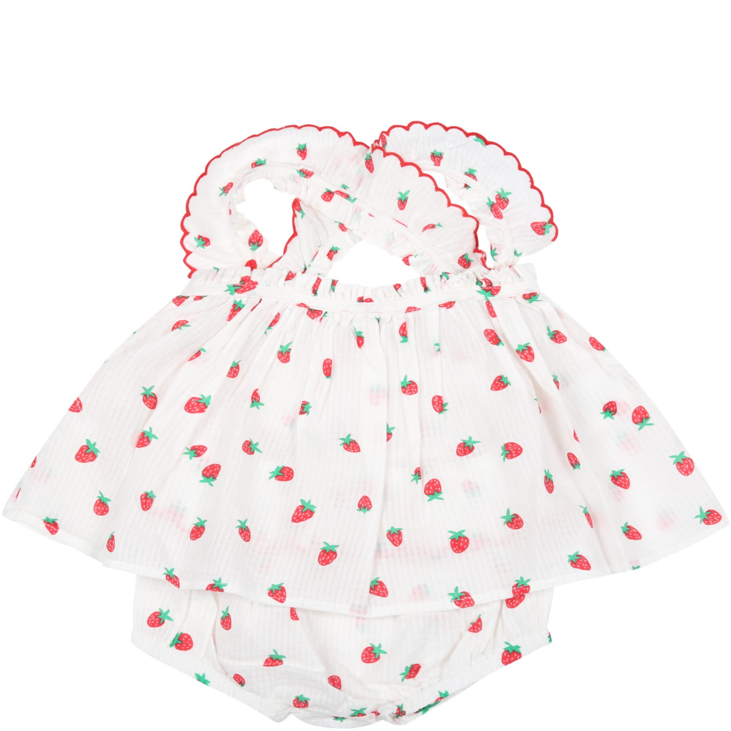 Stella McCartney Kids White Suit For Baby Girl With Red Strawberries