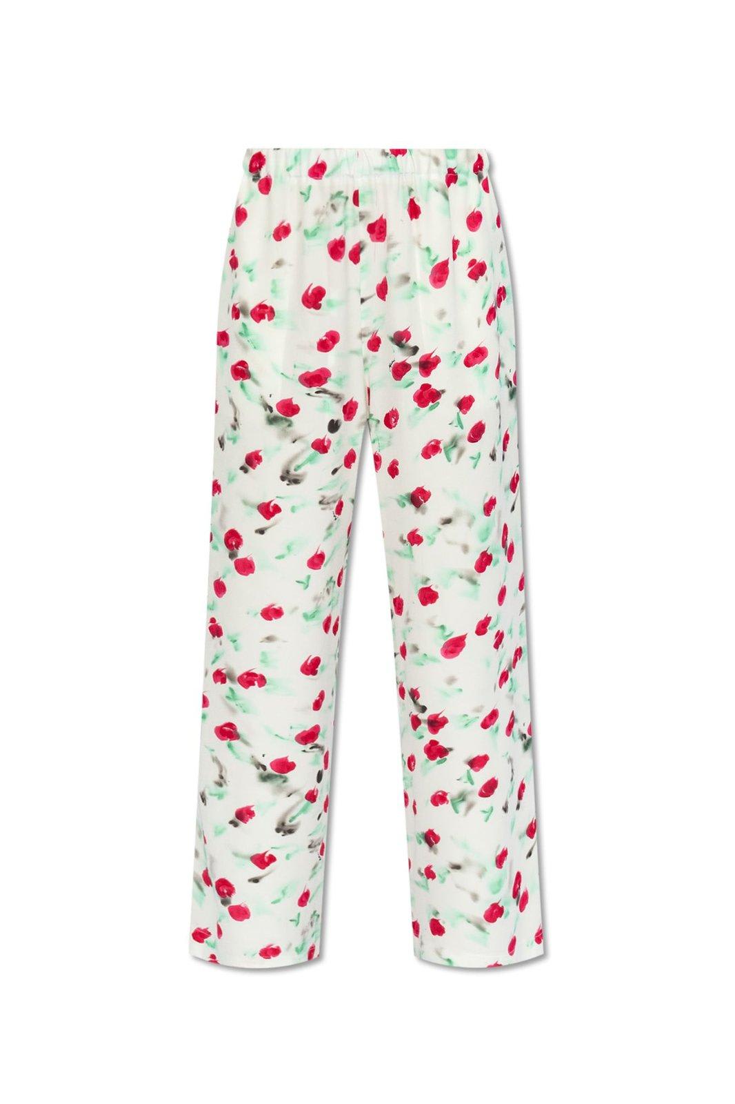 Shop Marni Floral Printed Cropped Satin Trousers In Multicolour