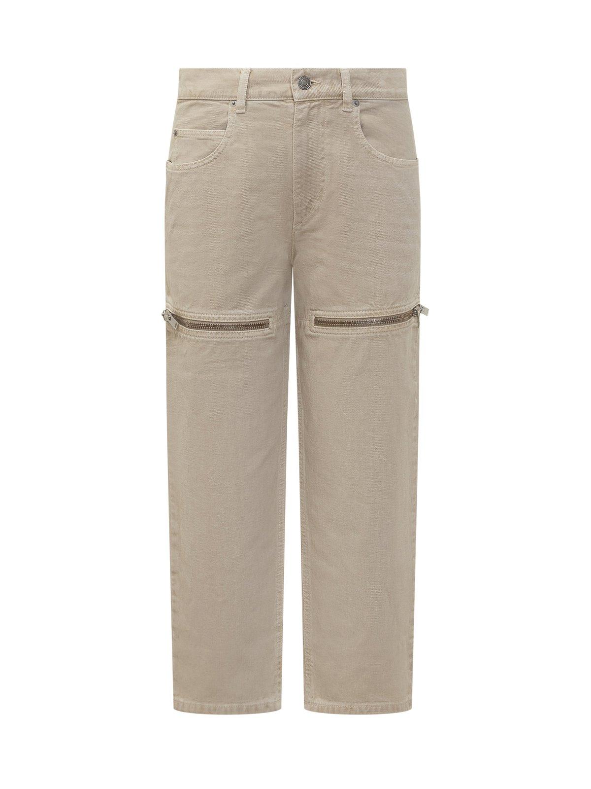 Shop Marant Etoile Logo-patch Zip-detailed Jeans In Beige