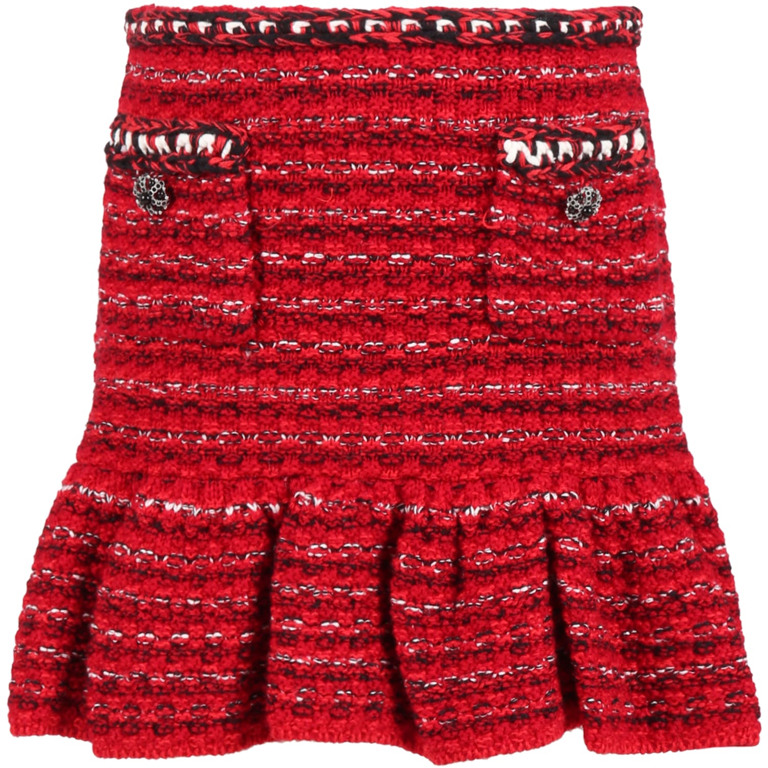 SELF-PORTRAIT RED SKIRT FOR GIRL WITH SILVER AND BLACK BUTTONS