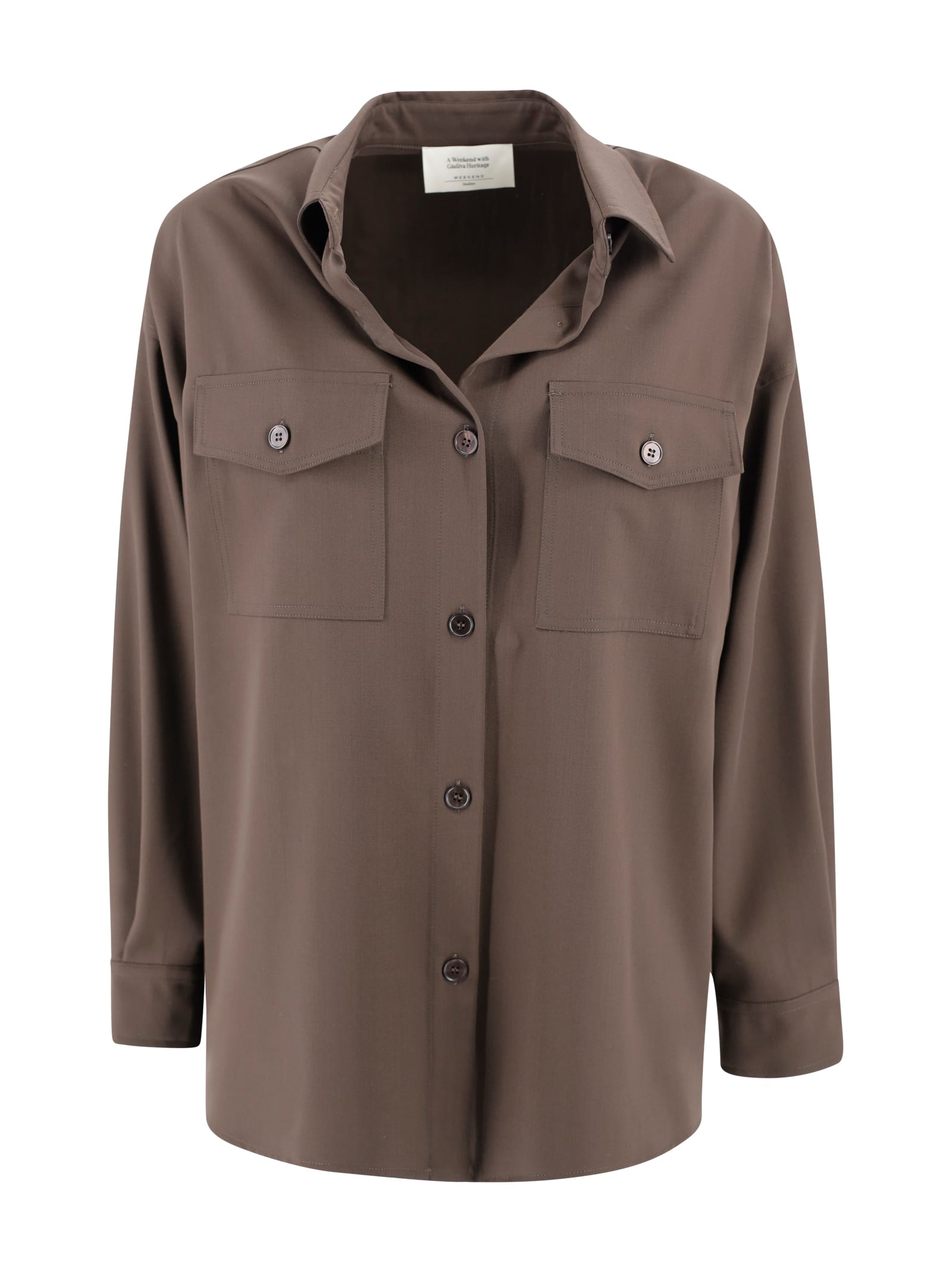 Weekend Max Mara Wool Shirt With Loose Cut And Front Pockets In Brown
