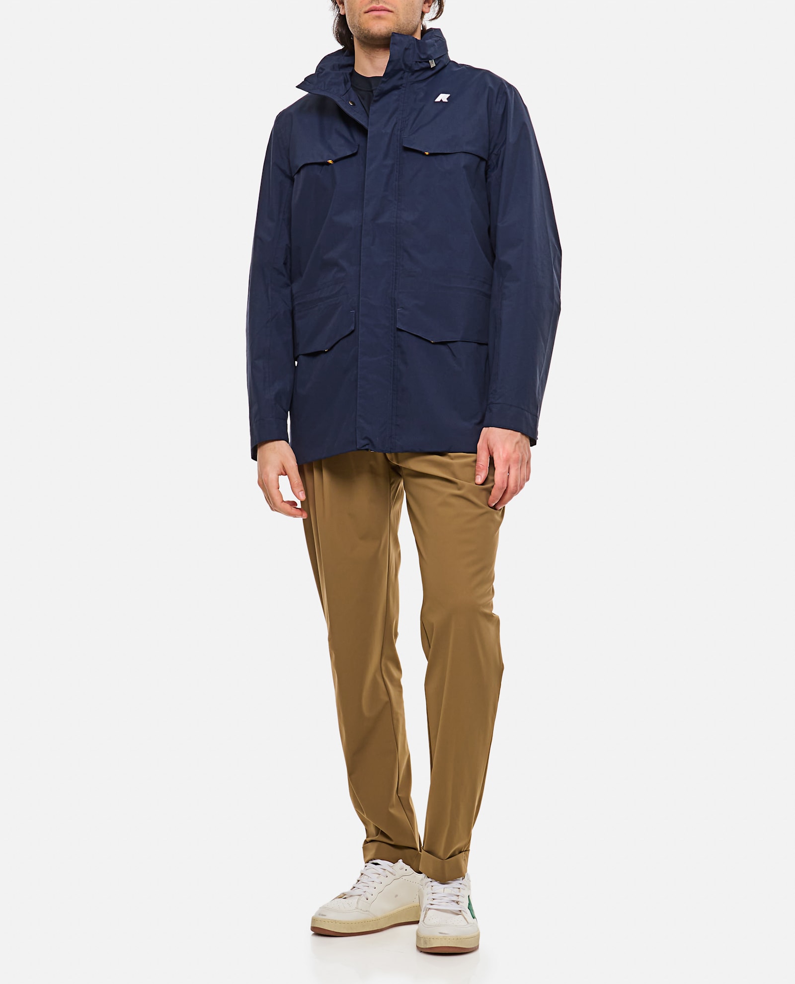 K-way Blue Jacket With Four Pockets And Logo Patch In Black