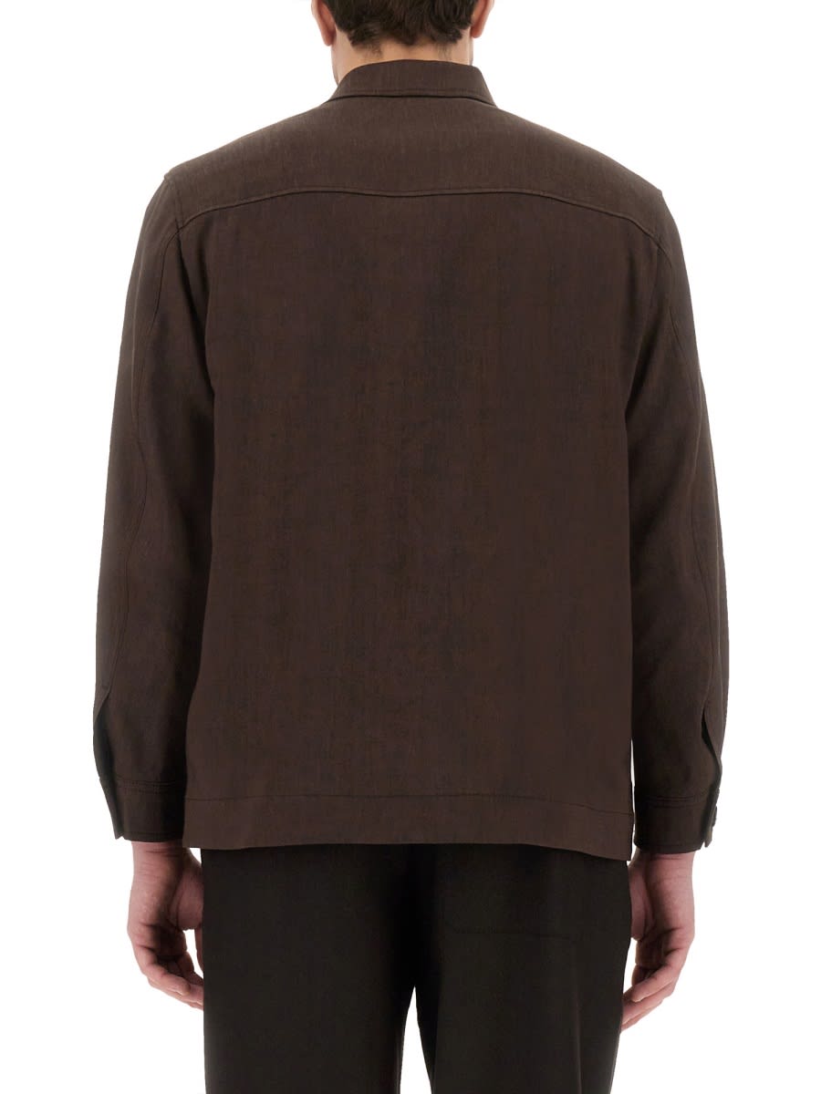 Hugo Boss Overshirt With Long Sleeves And Chest Pockets In Brown