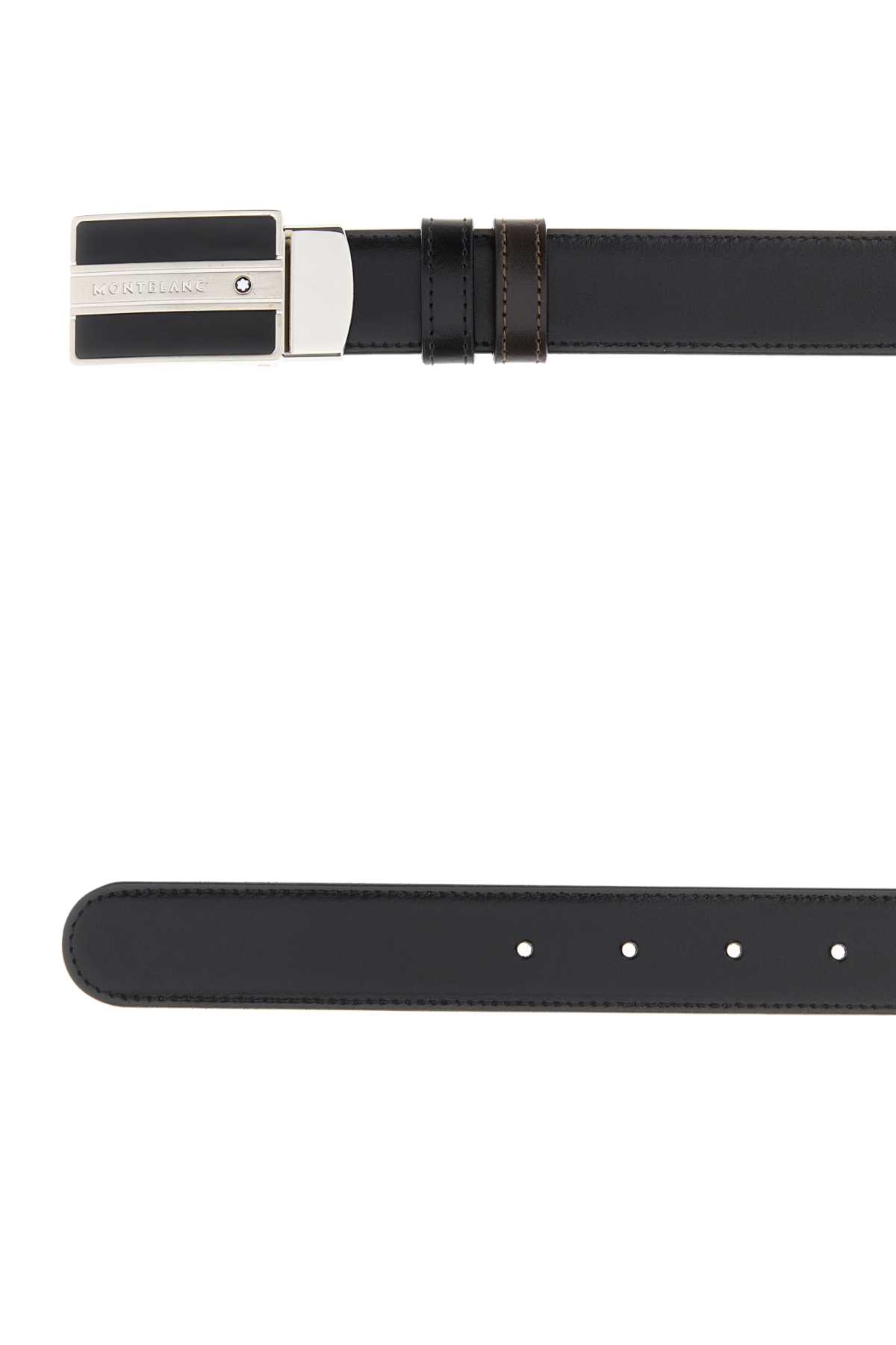 Montblanc Black Leather Reversible Belt In Black