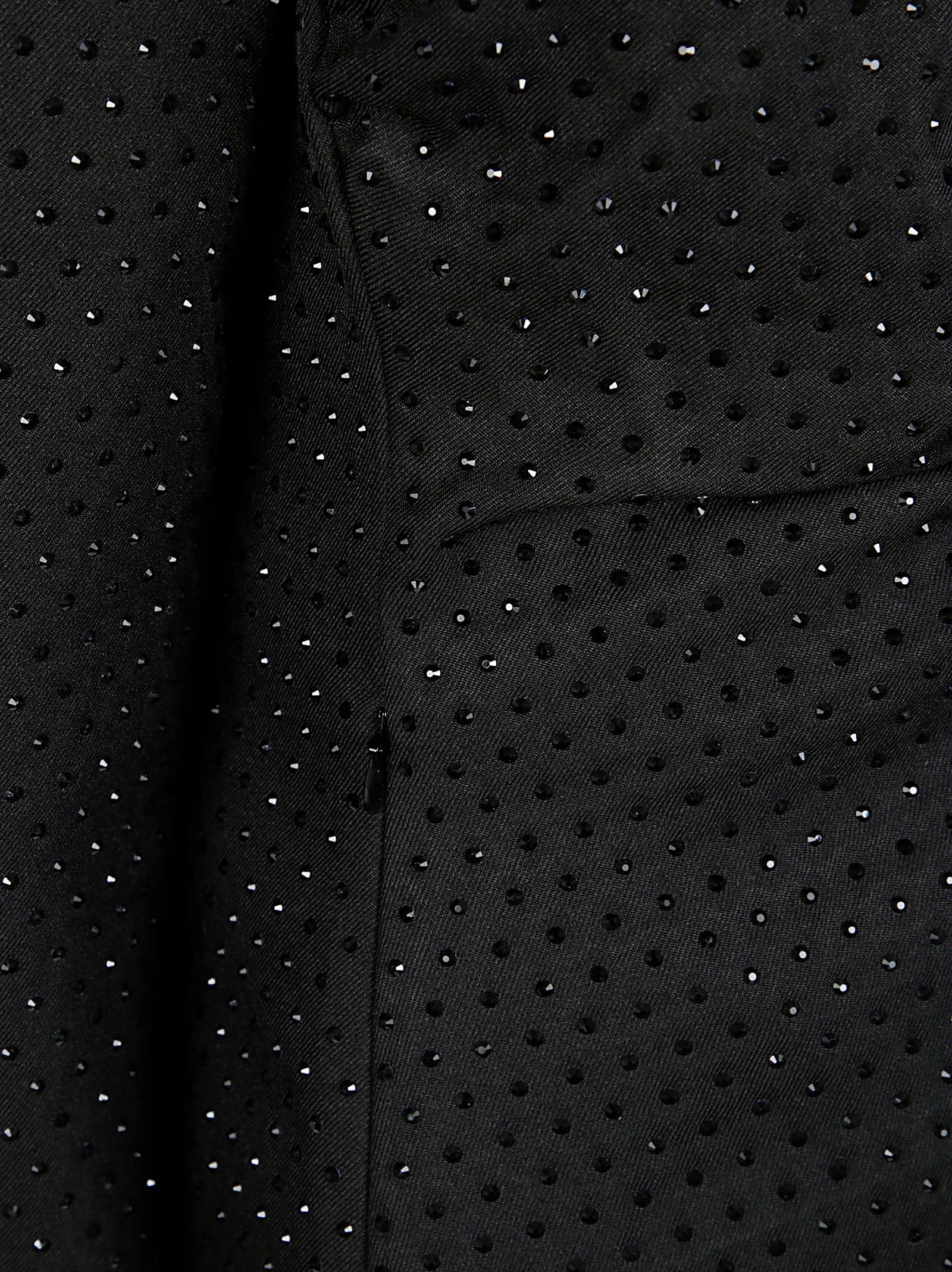 Pinko Cropped Black Rhinestone-embellished Down Jacket With High Collar In Black