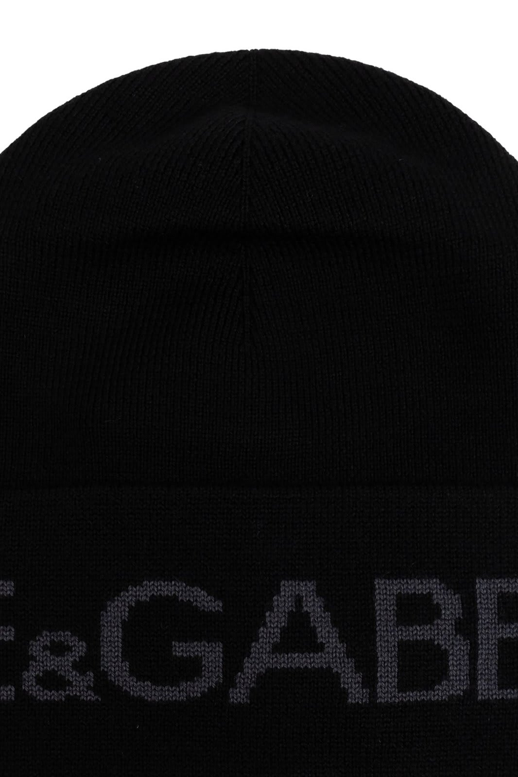 Shop Dolce & Gabbana Logo Intarsia Knitted Beanie In Nero