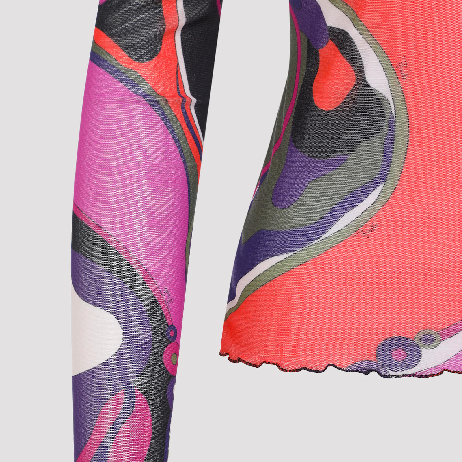Pucci Long Sleeve Sheer Turtleneck Ruffled In Multi