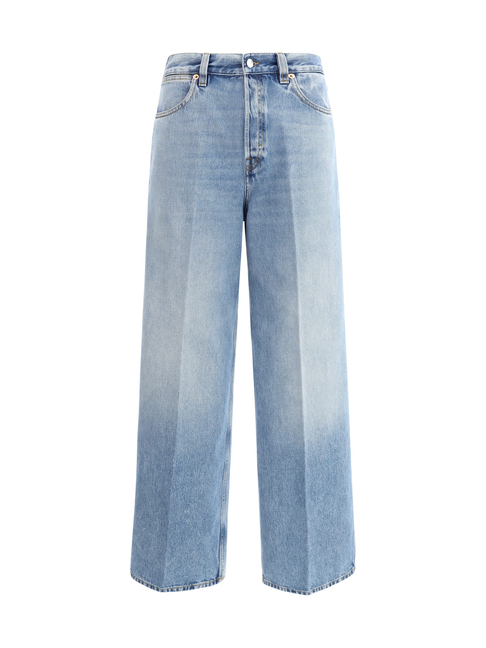 Gucci Wide Light Blue Jeans With Faded Effect In Blue