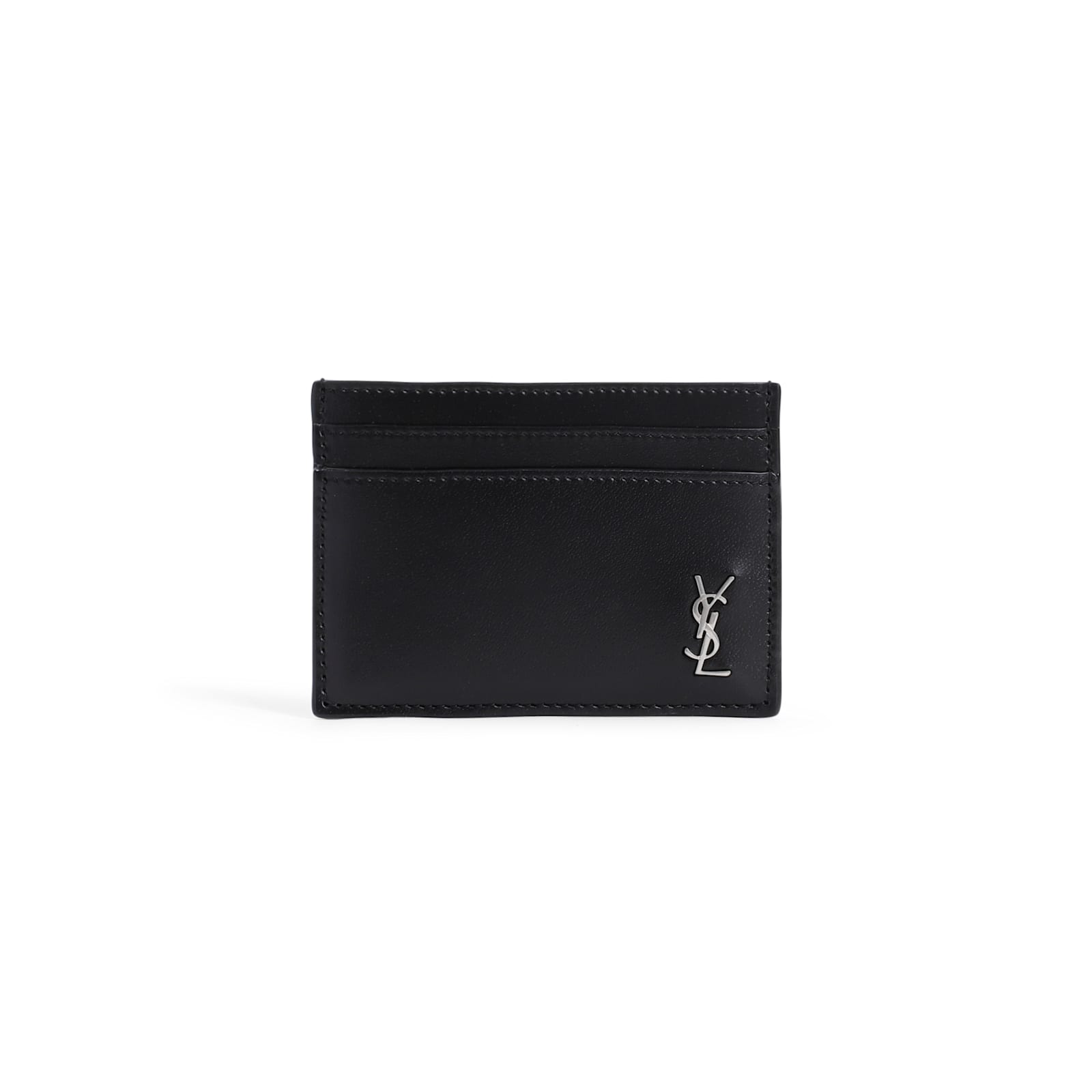 Shop Saint Laurent Calf Leather Card Holder In Nero